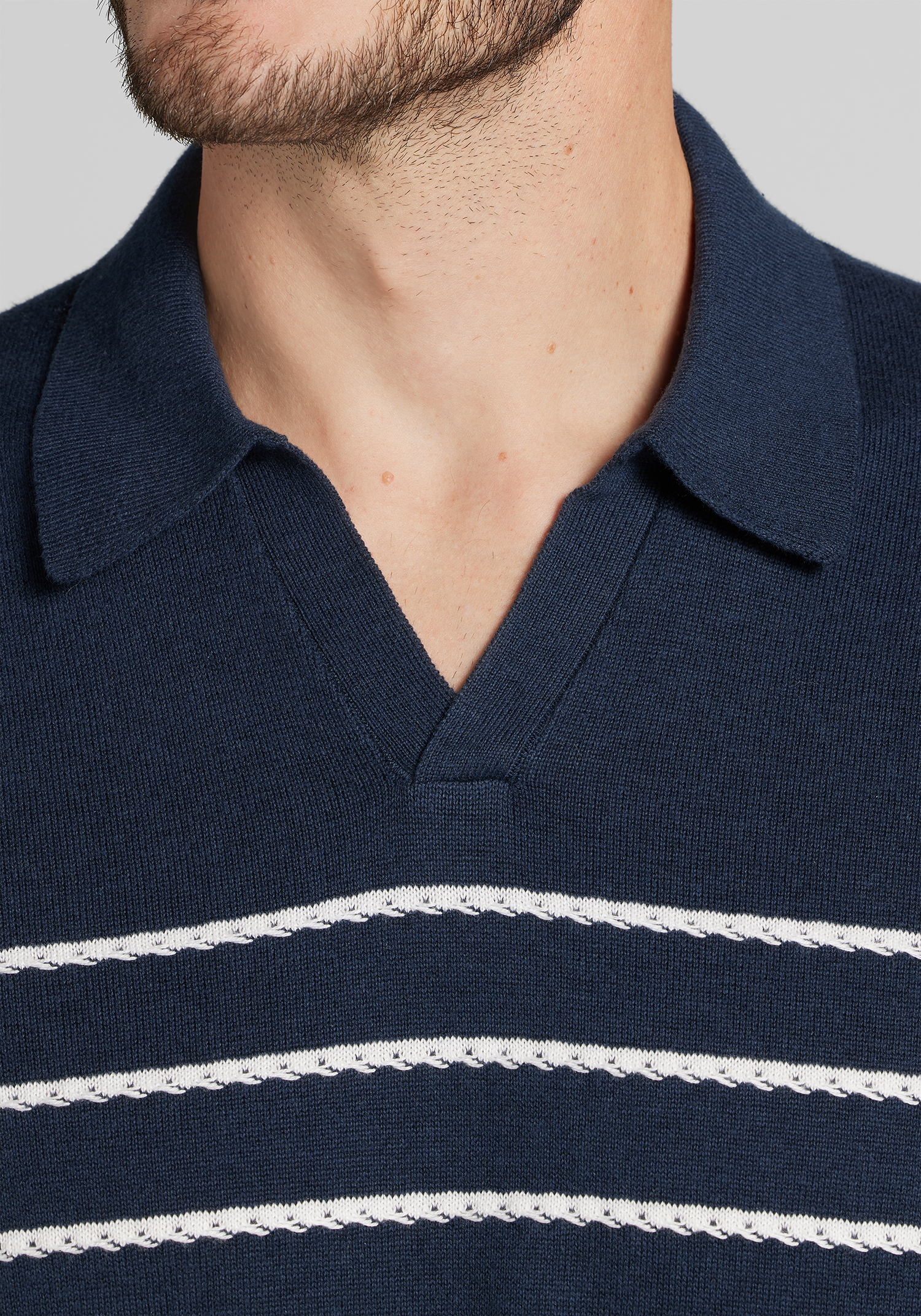 Jos. A. Bank Tailored Fit Engineered Stripe Johnny Polo Sweater