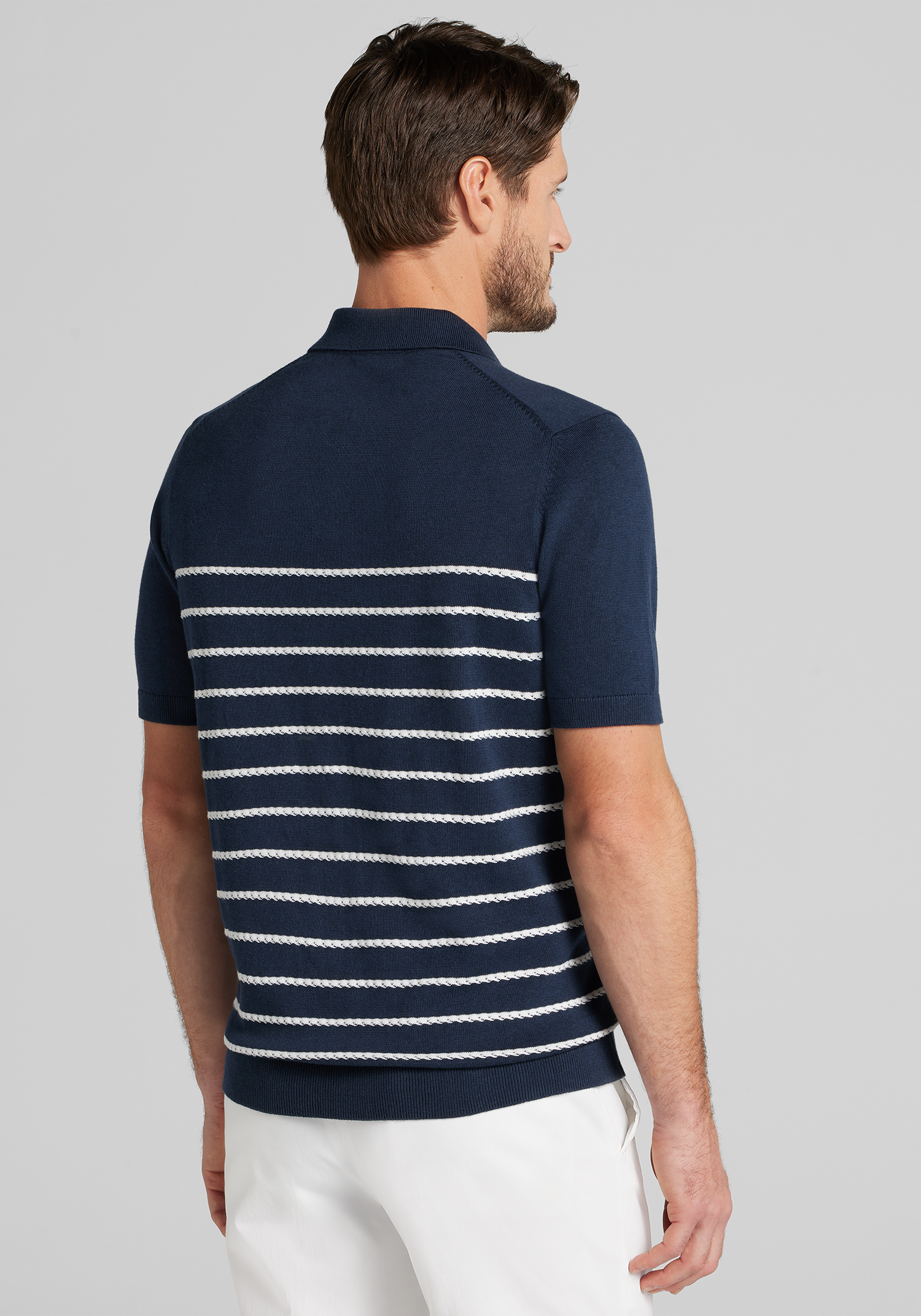Jos. A. Bank Tailored Fit Engineered Stripe Johnny Polo Sweater
