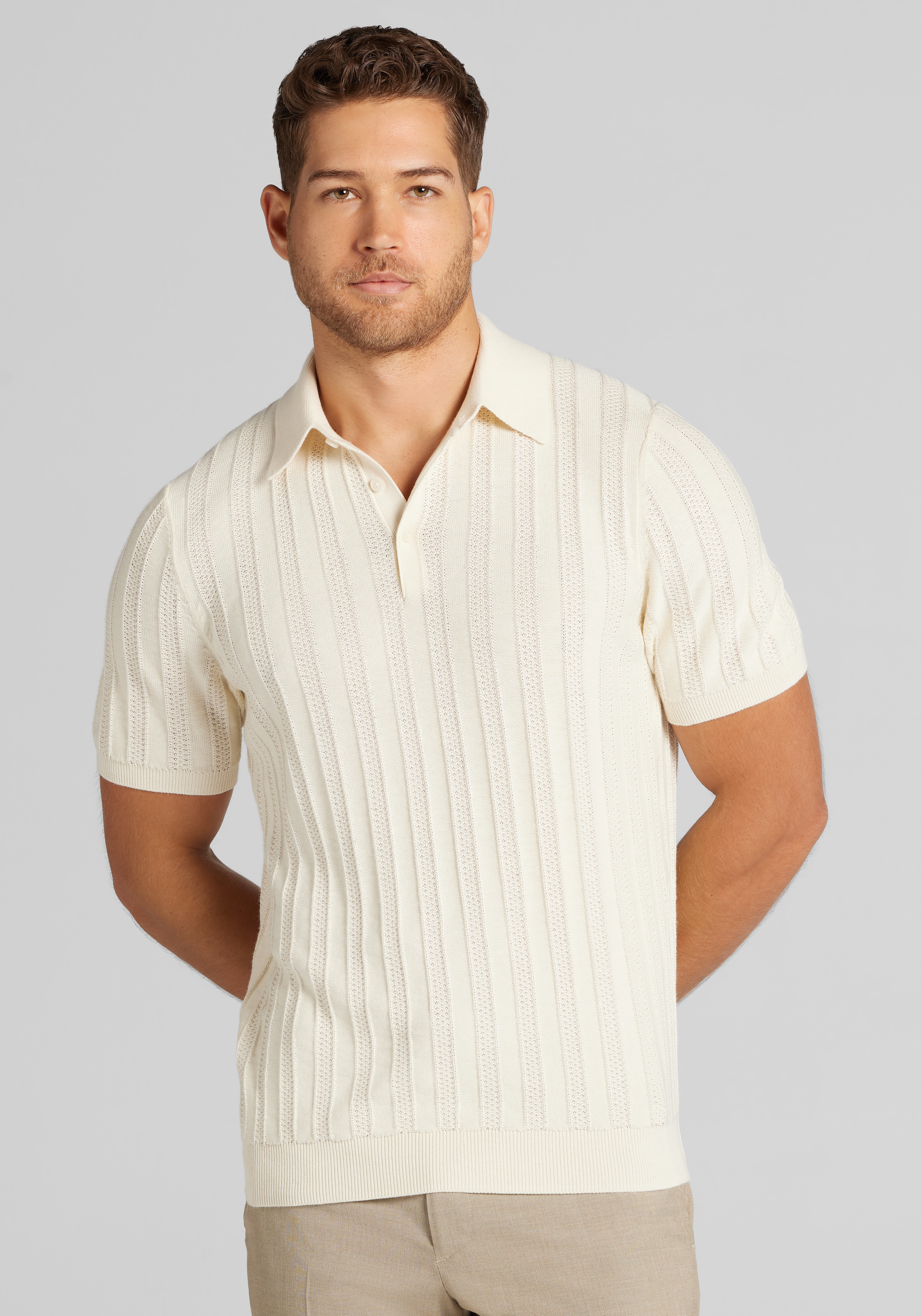 Men's Casual Tops, Jos. A. Bank Tailored Fit Vertical Texture Polo Sweater - Jos A Bank