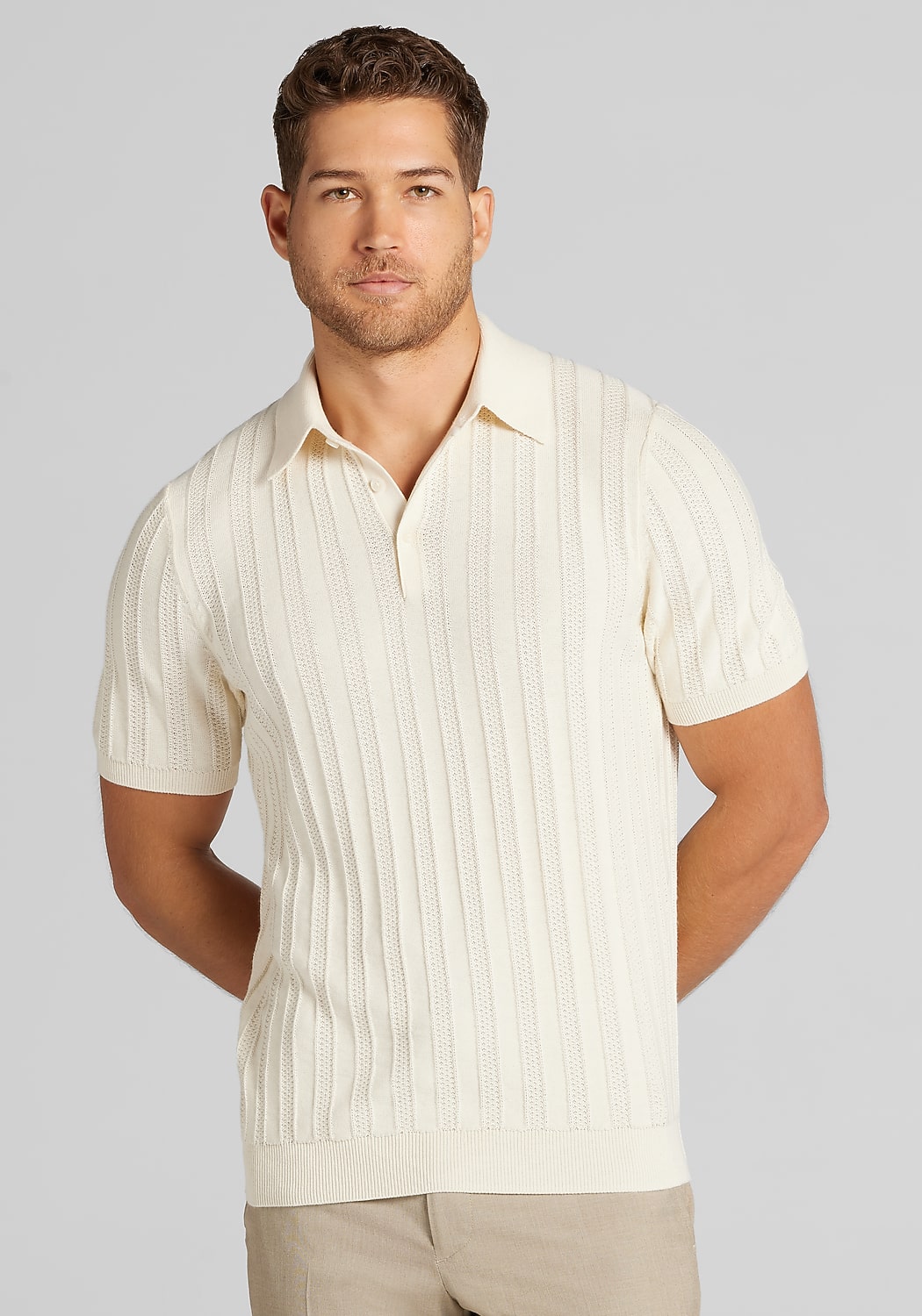 Jos. A. Bank Tailored Fit Vertical Texture Polo Sweater