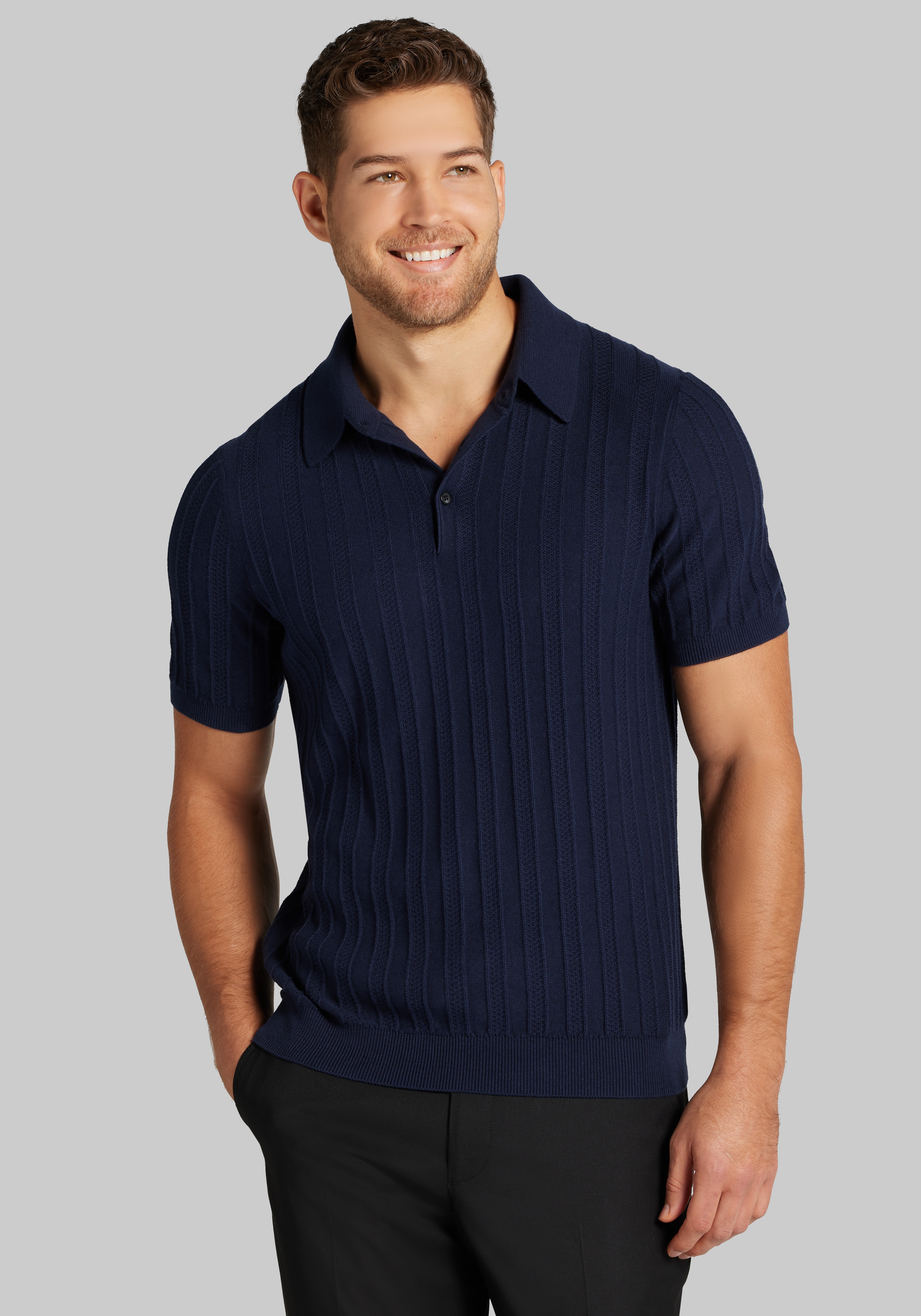Men's Sweaters, Jos. A. Bank Tailored Fit Vertical Texture Polo Sweater - Jos A Bank
