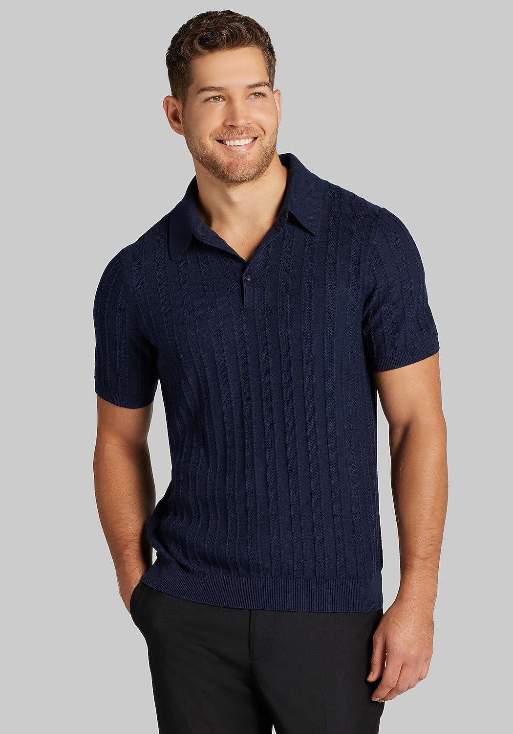 Jos. A. Bank Tailored Fit Vertical Texture Polo Sweater