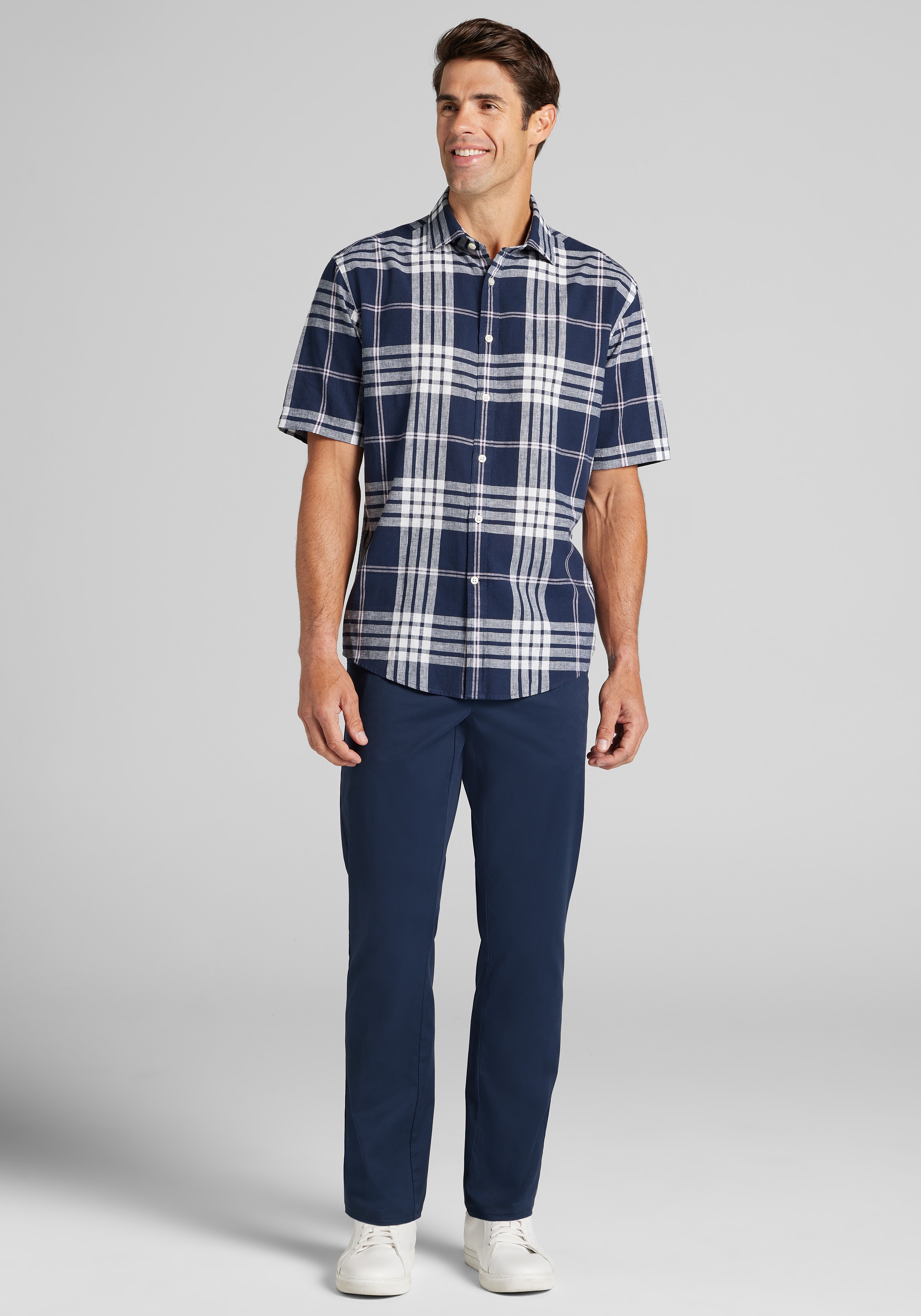Jos. A. Bank Traditional Fit Large Plaid Short Sleeve Sportshirt