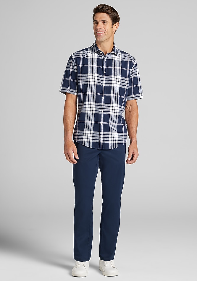 Jos. A. Bank Traditional Fit Large Plaid Short Sleeve Button Up