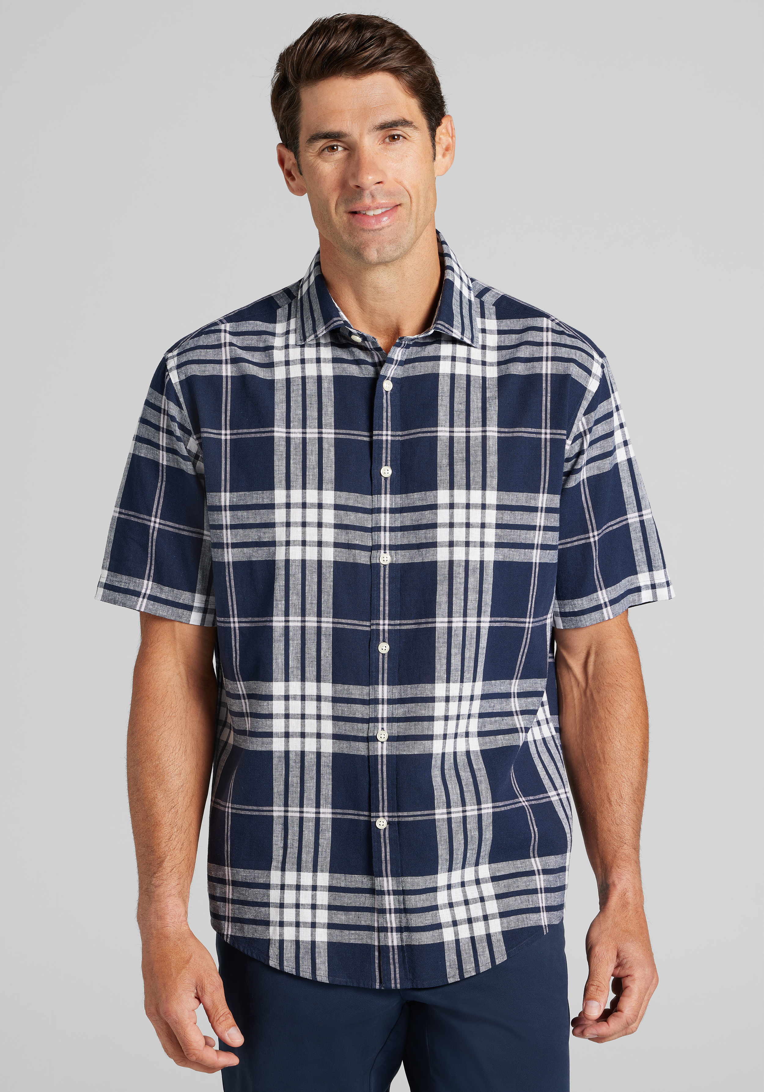 Men's New!, Jos. A. Bank Traditional Fit Large Plaid Short Sleeve Sportshirt - Jos A Bank