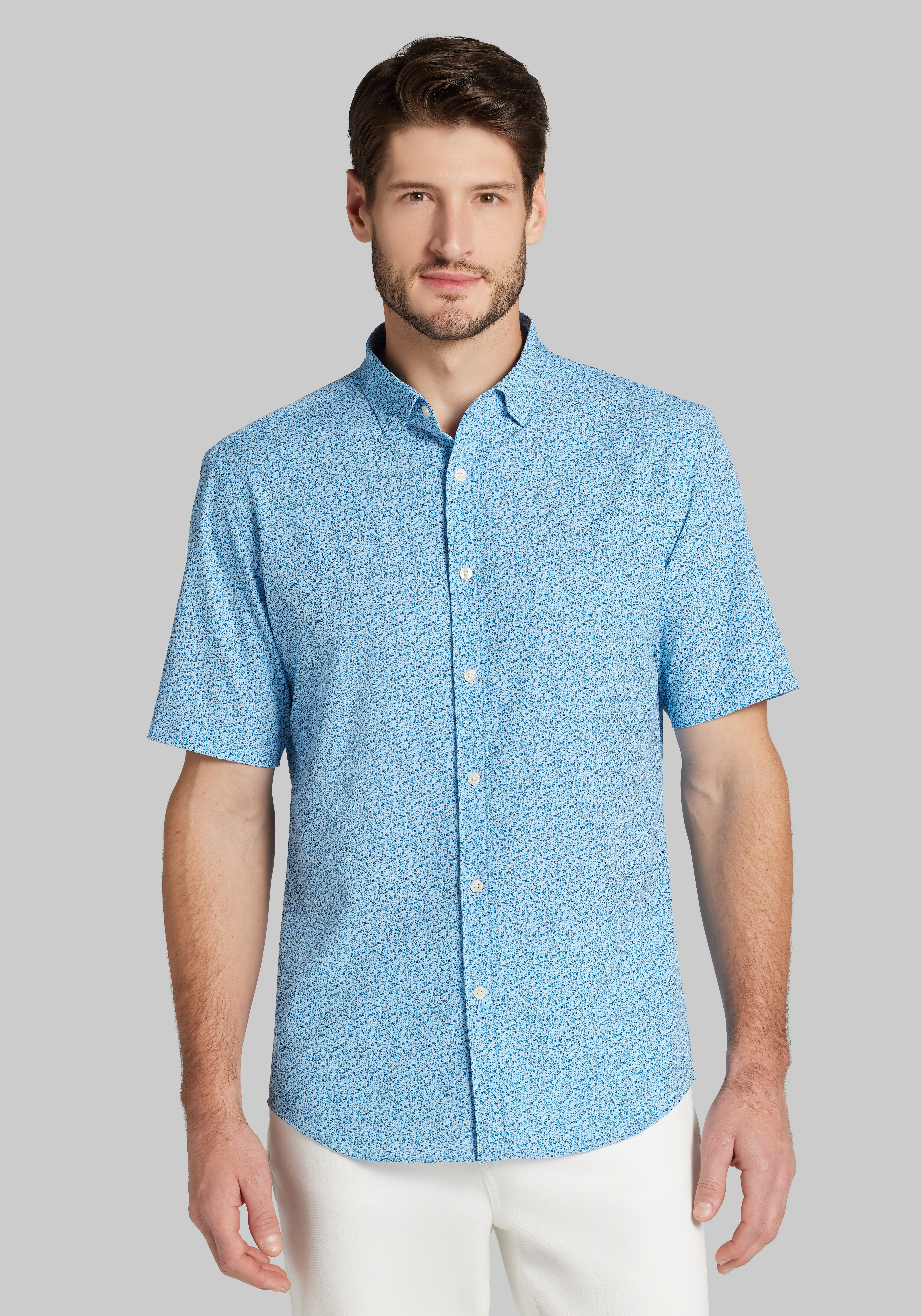Men's Casual Tops, Traveler&reg; COOL<i>MOTION</i> Tailored Fit Liberty Floral 4 Way Stretch Short Sleeve Sportshirt - Jos A Bank
