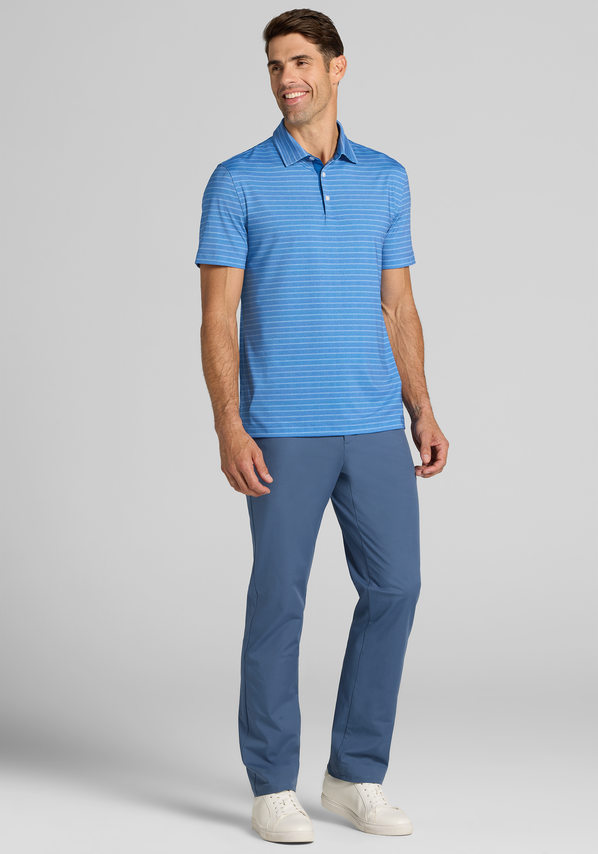 Traveler® Performance Tailored Fit Birdseye Stripe Polo