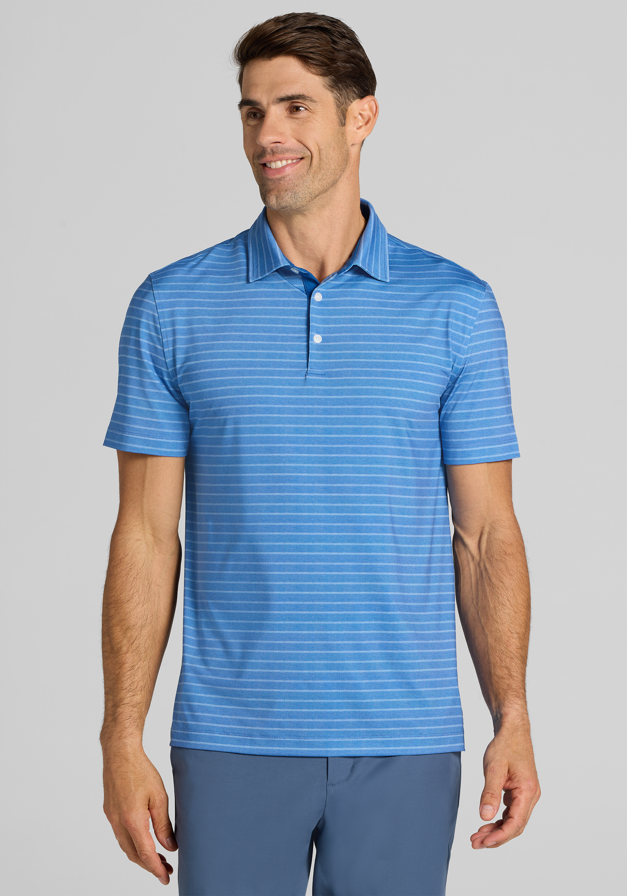 Men's New!, Traveler&reg; Performance Tailored Fit Birdseye Stripe Polo - Jos A Bank