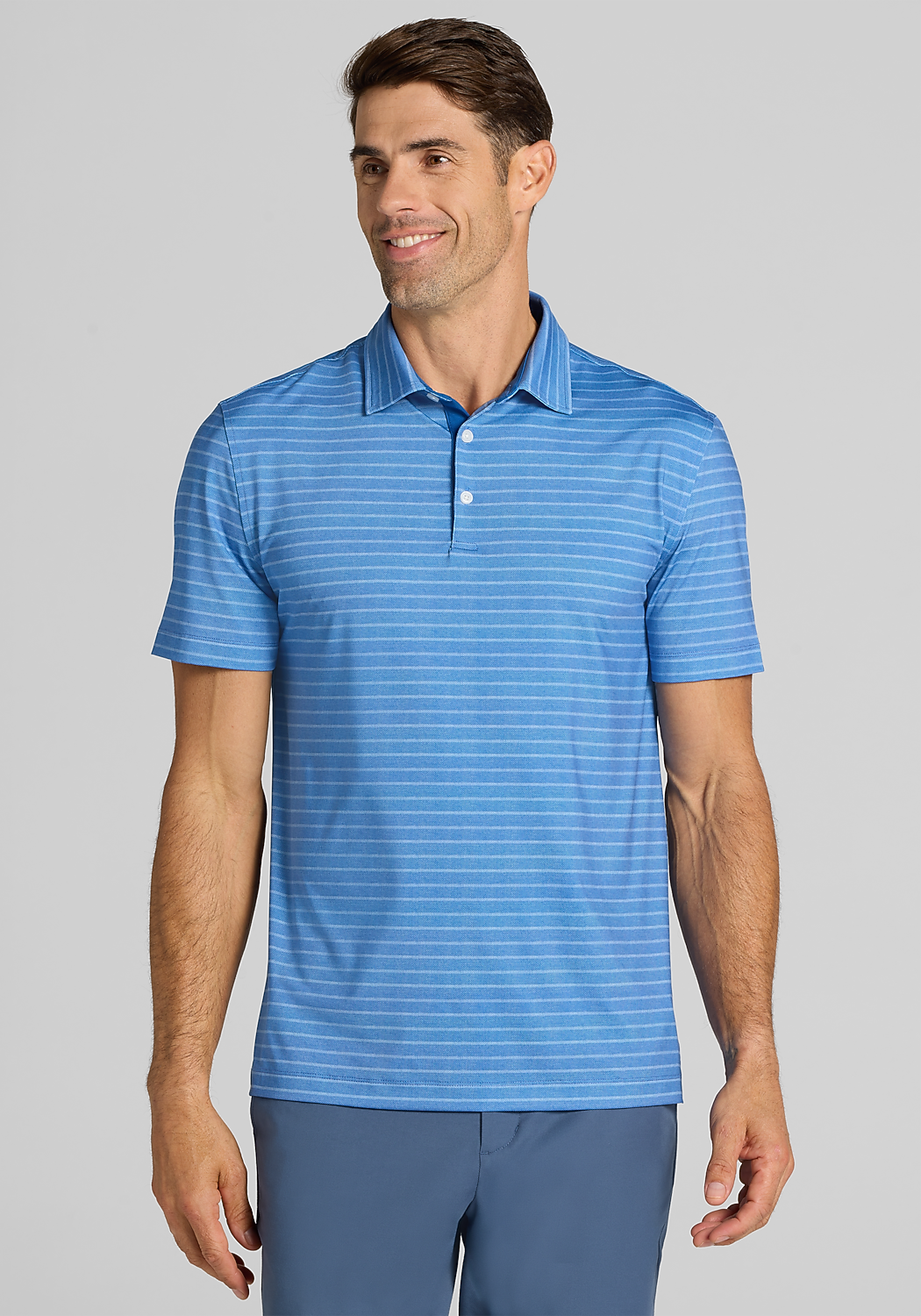 Traveler&reg; Performance Tailored Fit Birdseye Stripe Polo