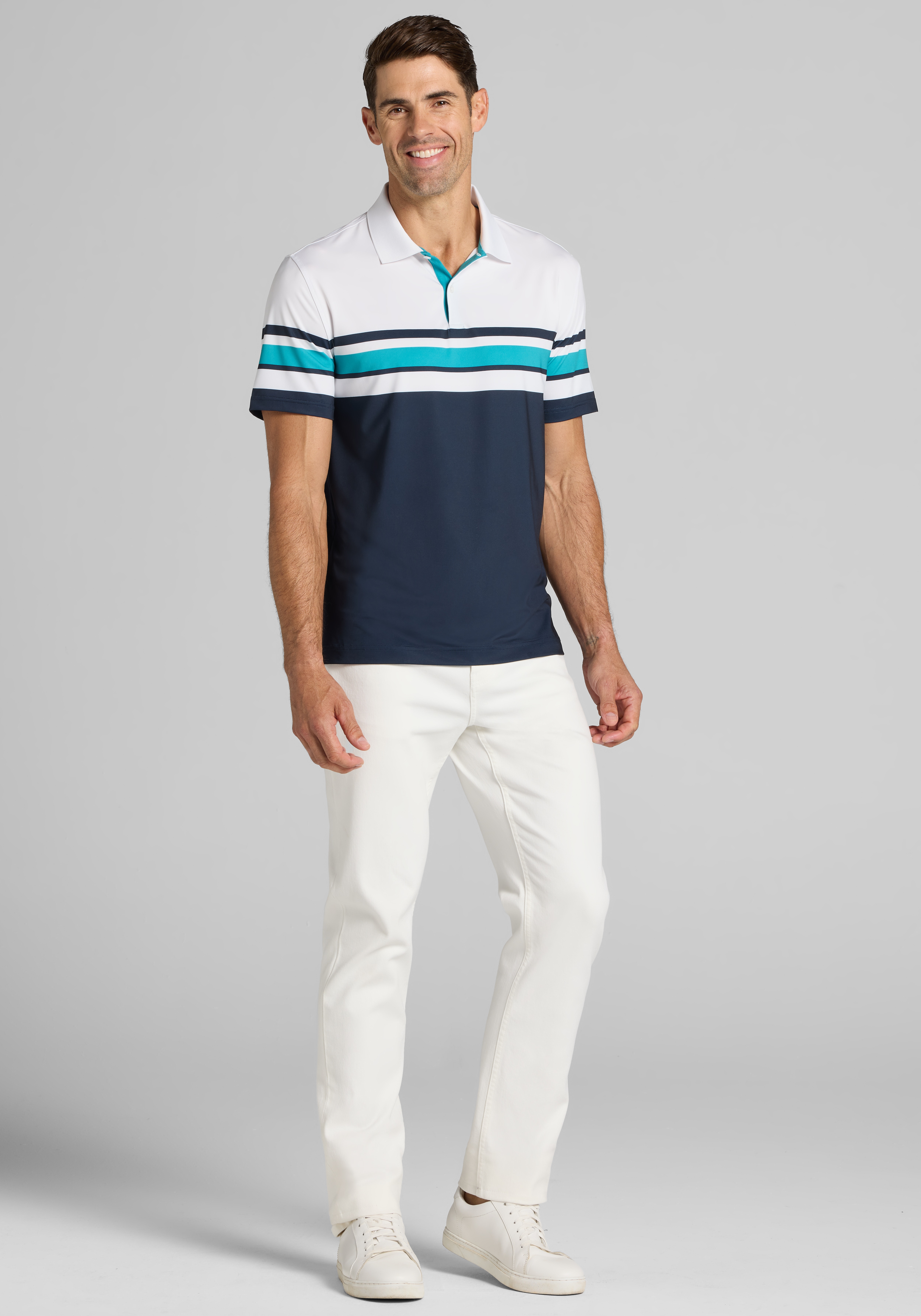 Traveler® Collection Tailored Fit Engineered Stripe Performance Polo