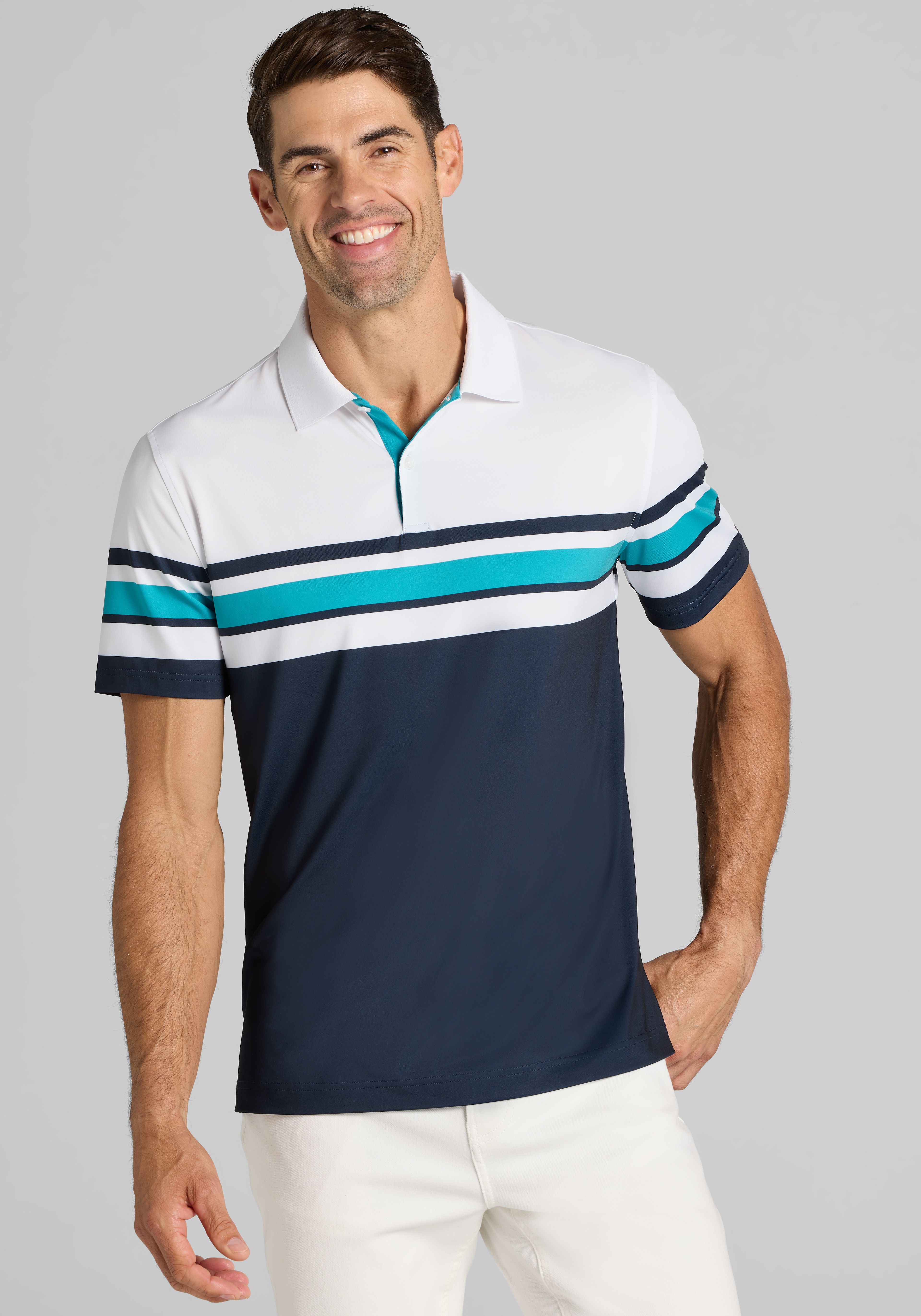 Traveler® Collection Tailored Fit Engineered Stripe Performance Polo - Big & Tall CLEARANCE