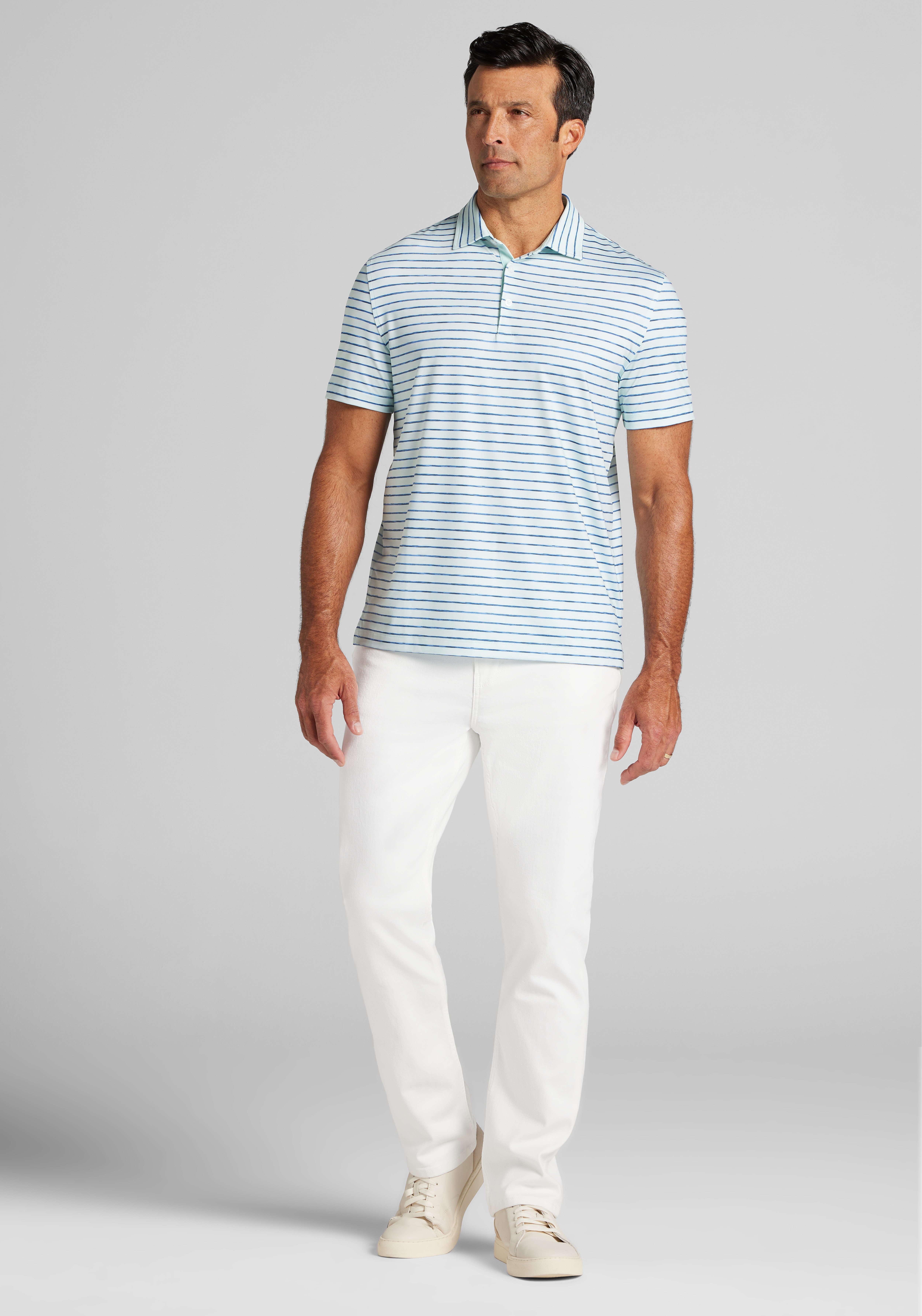 Traveler® Collection Tailored Fit Space-Dye Stripe Performance Polo