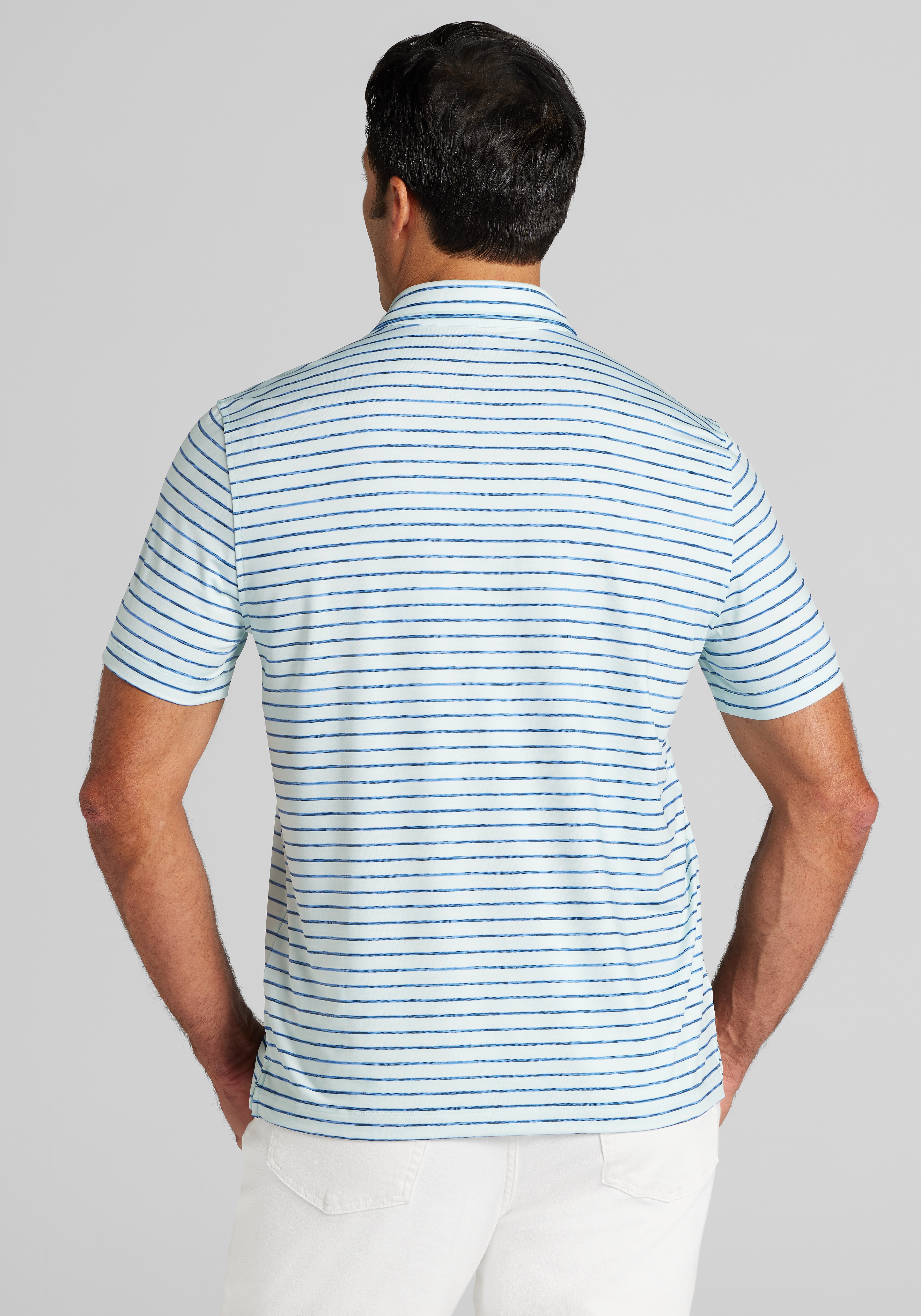 Traveler® Collection Tailored Fit Space-Dye Stripe Performance Polo