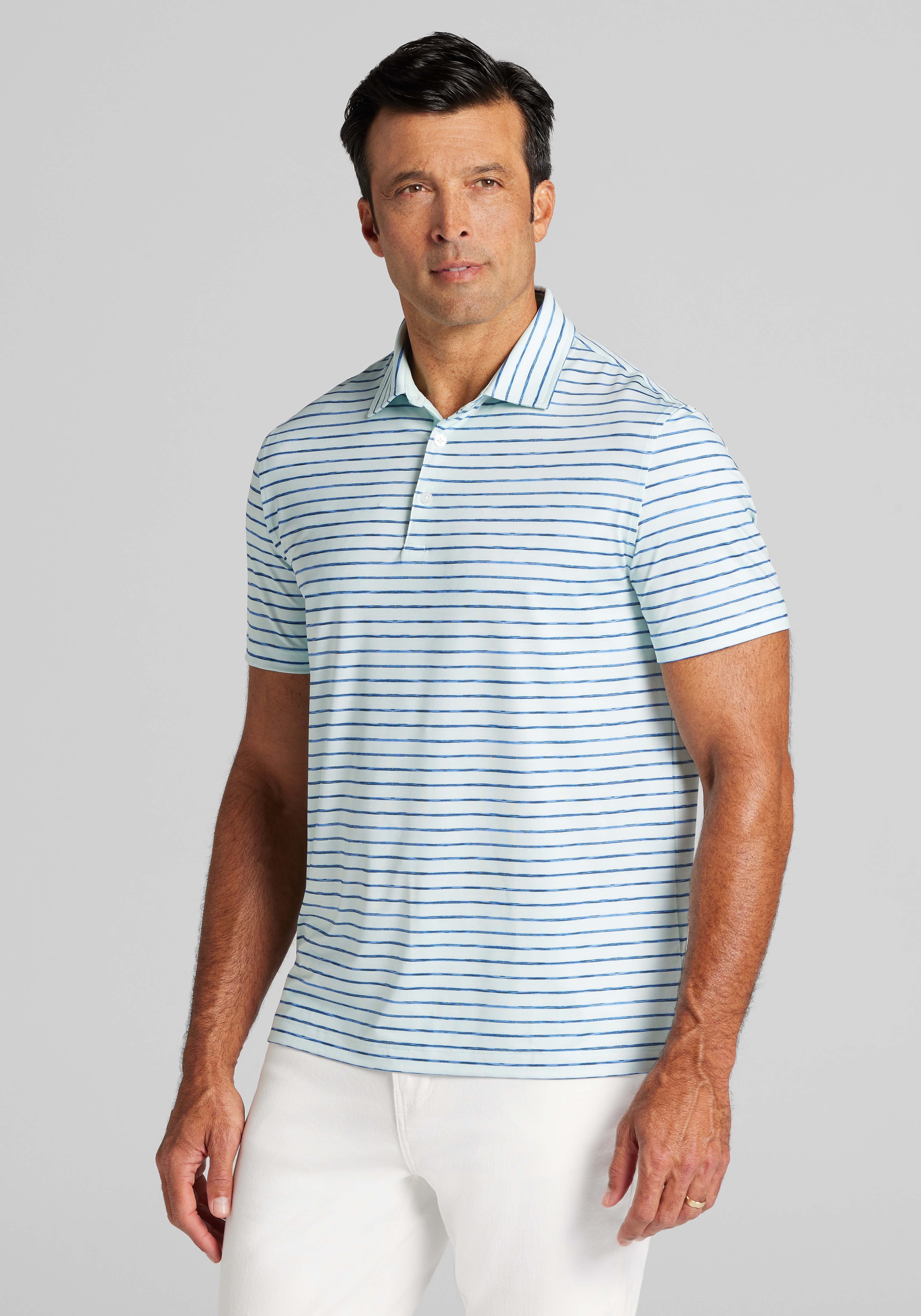 Men's FLYOUT_CATEGORY, Traveler&reg; Collection Tailored Fit Space-Dye Stripe Performance Polo - Big & Tall - Jos A Bank
