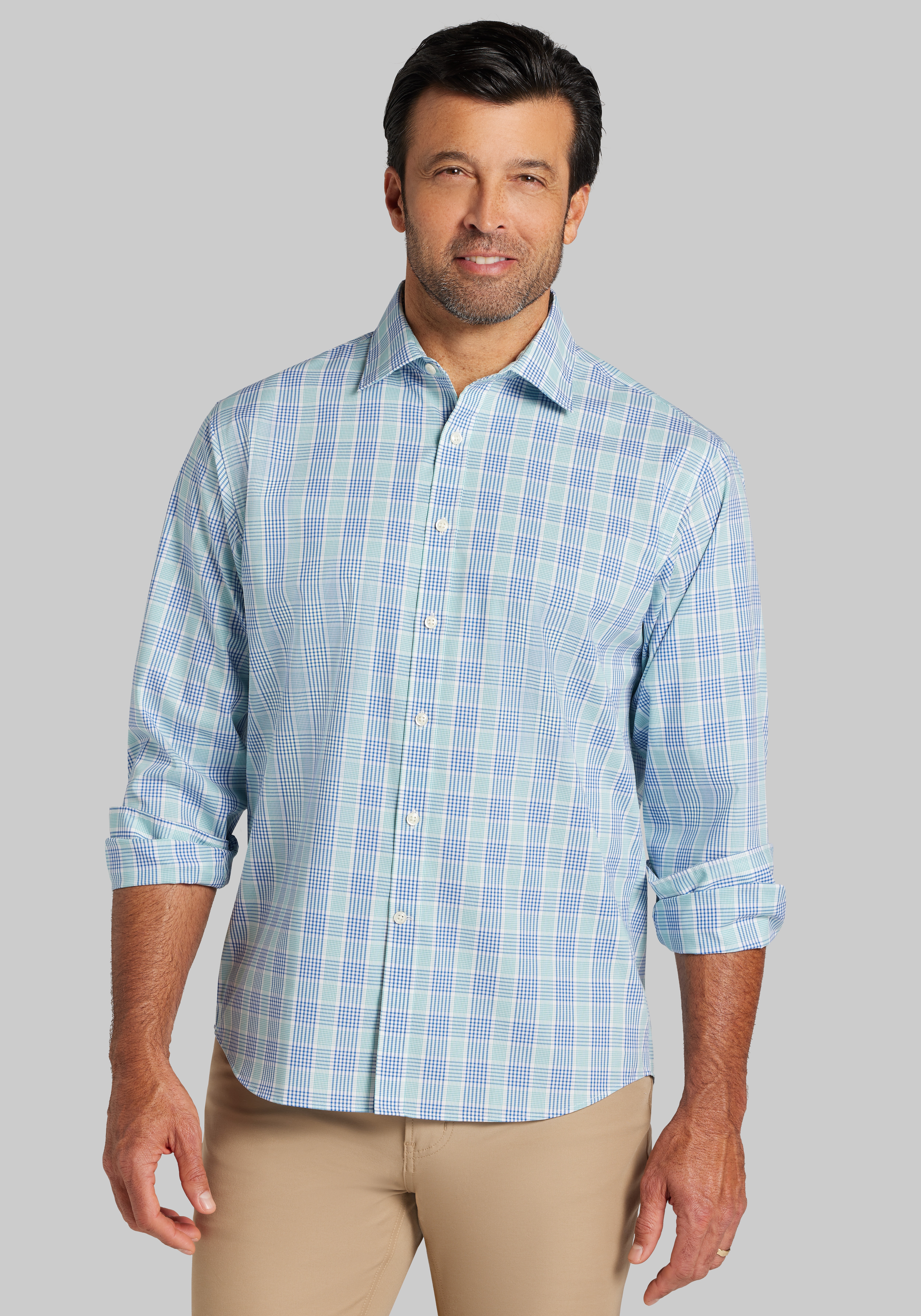 Men's Casual Tops, Jos. A. Bank Traditional Fit Multi-Check Sportshirt - Jos A Bank