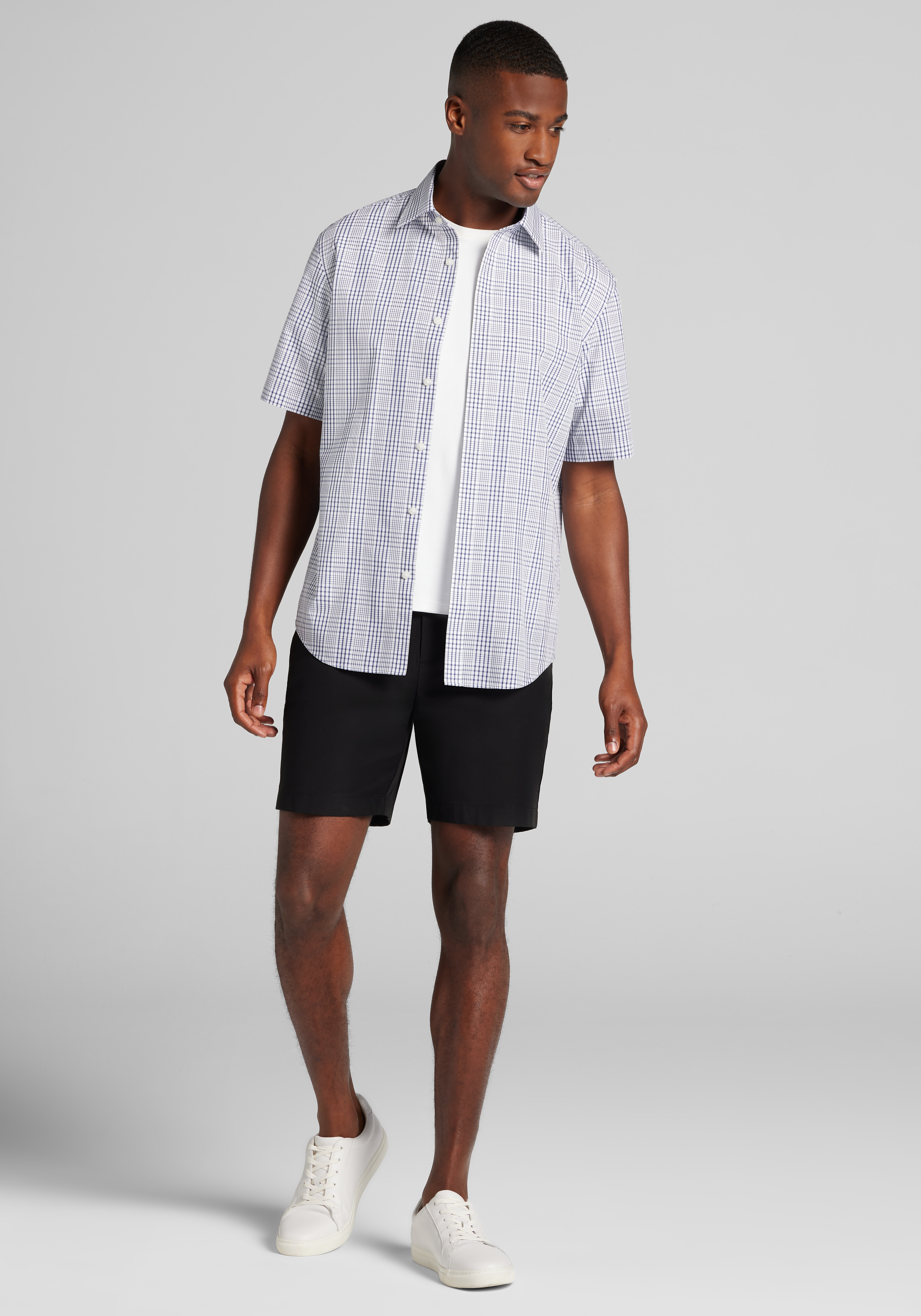 1905 Collection Tailored Fit Medium Plaid Short Sleeve Sportshirt