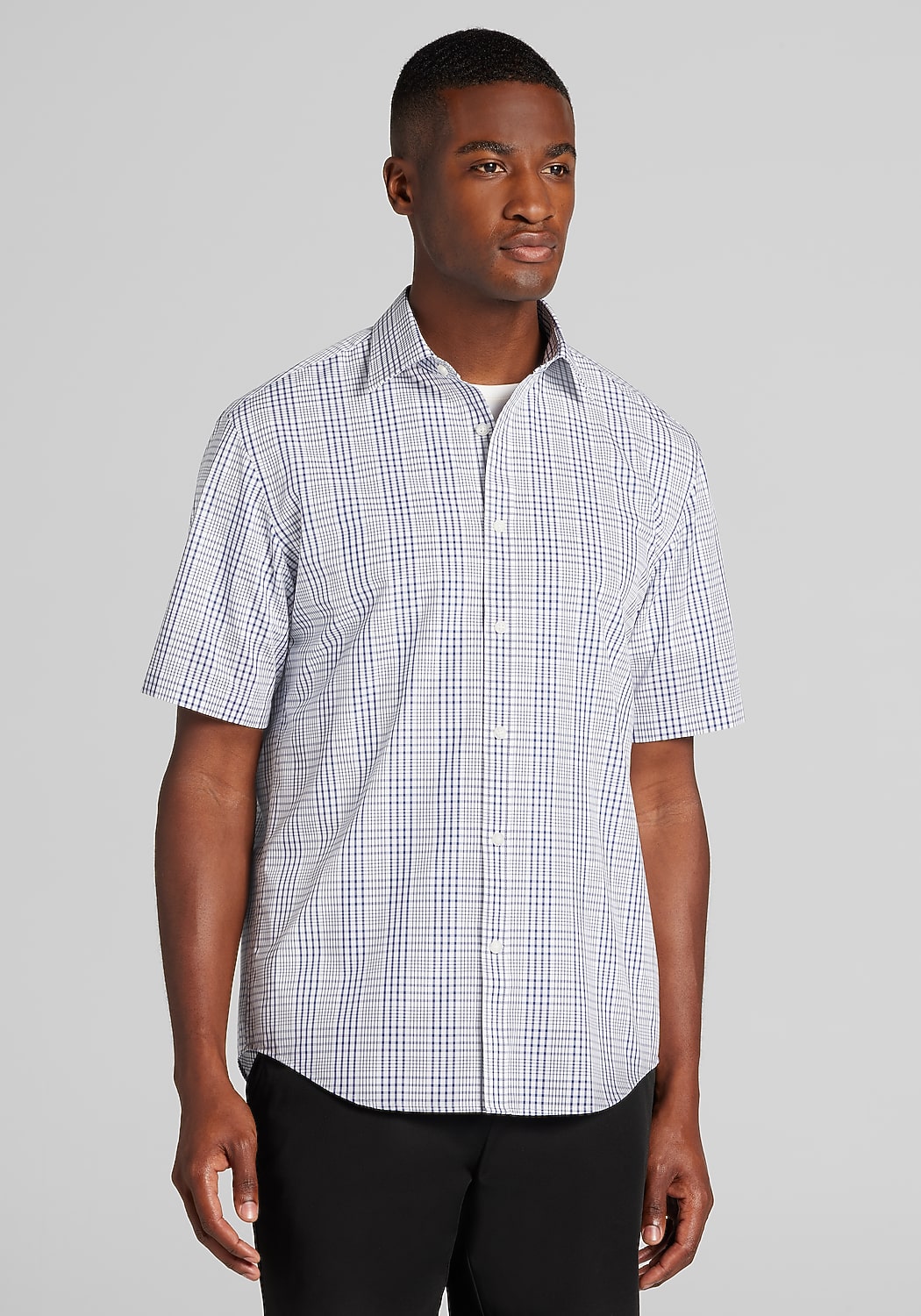 1905 Collection Tailored Fit Medium Plaid Short Sleeve Sportshirt