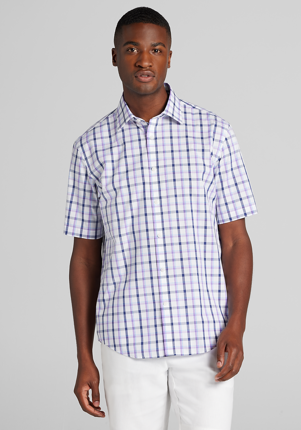 1905 Collection Tailored Fit Large Plaid Short Sleeve Sportshirt