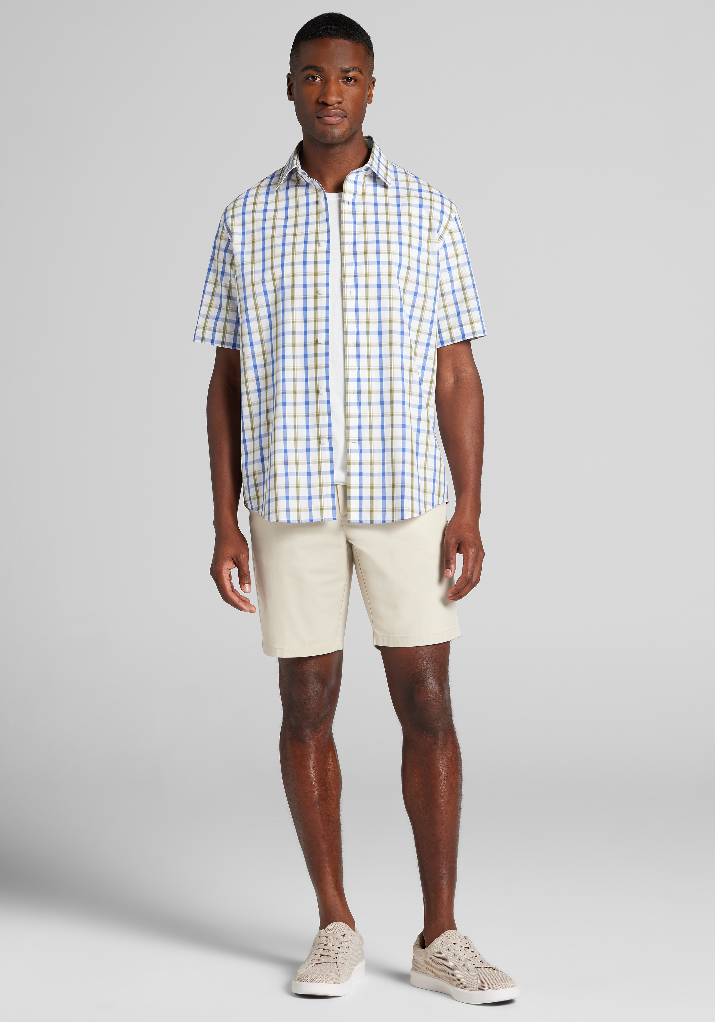 1905 Collection Tailored Fit Large Plaid Short Sleeve Sportshirt