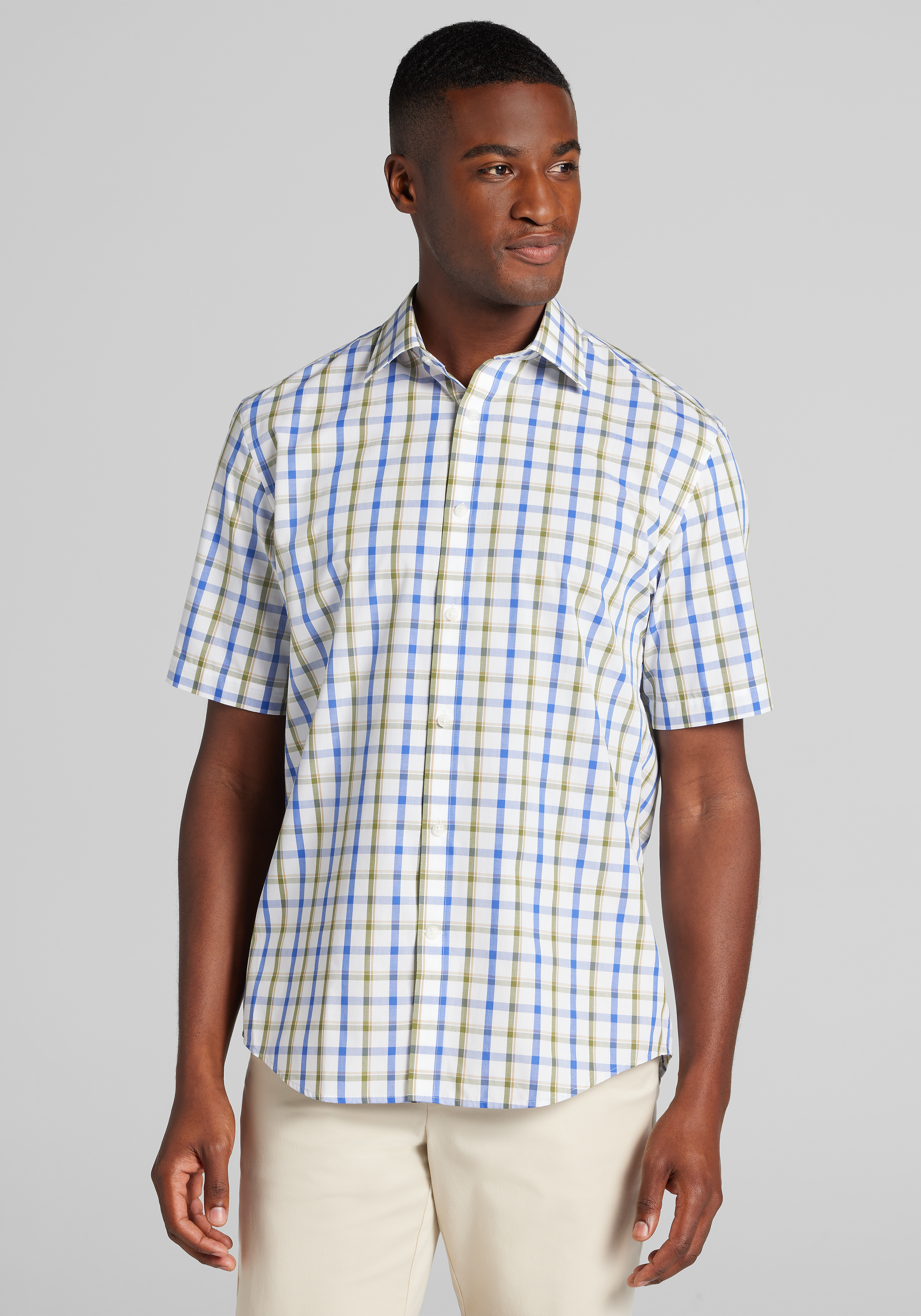 Men's FLYOUT_CATEGORY, 1905 Collection Tailored Fit Large Plaid Short Sleeve Sportshirt - Big & Tall - Jos A Bank
