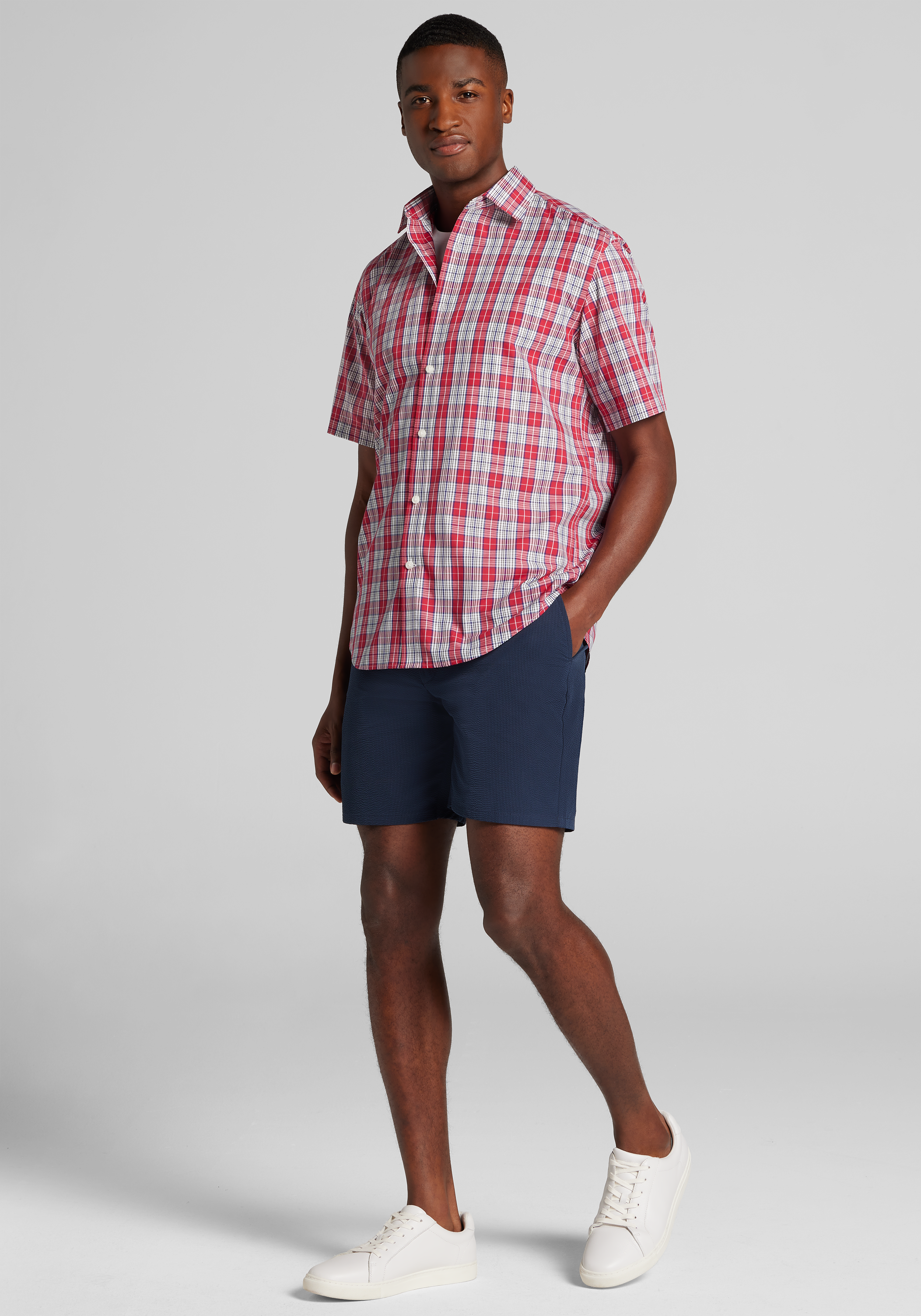 1905 Collection Tailored Fit Plaid Short Sleeve Sportshirt