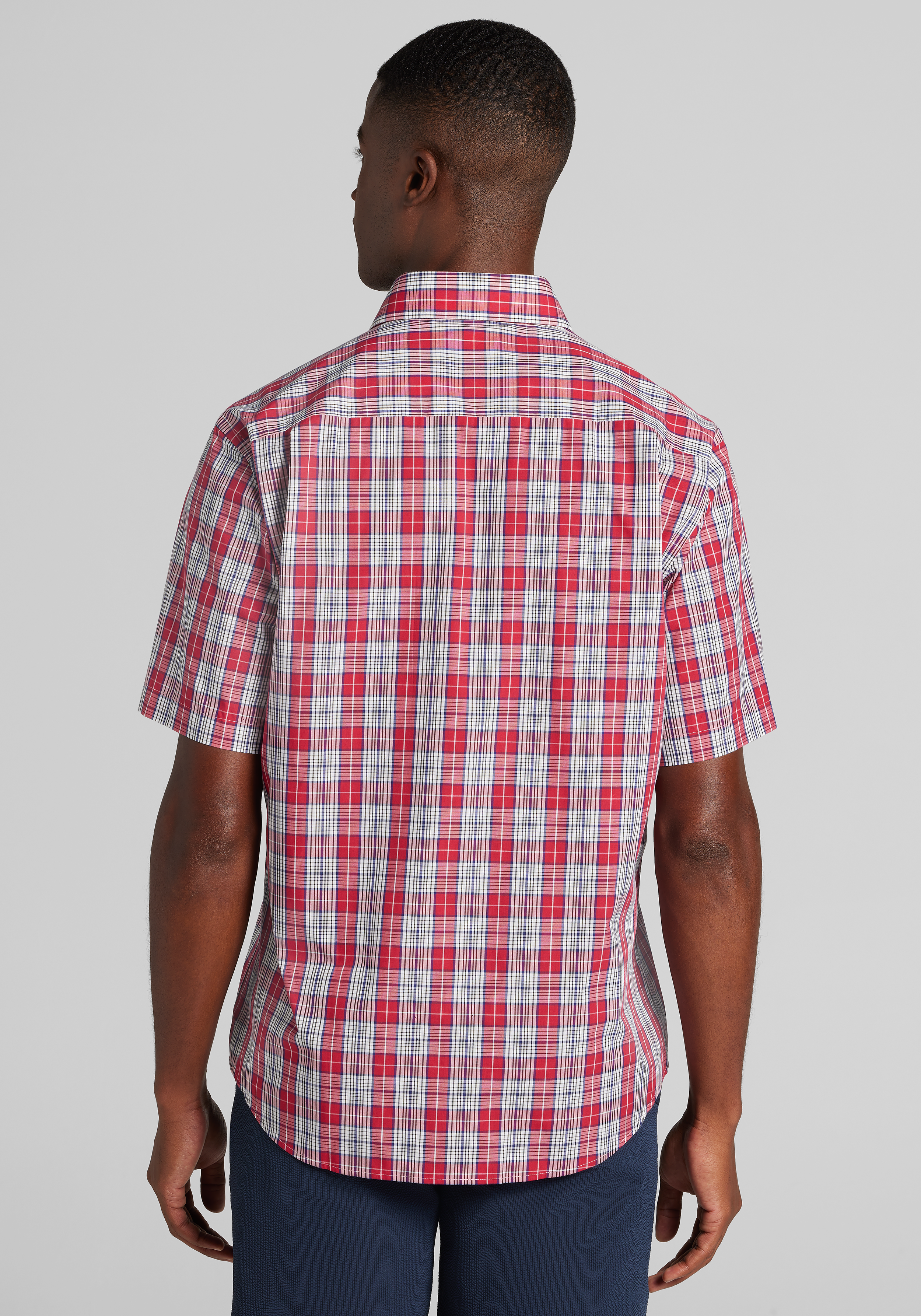 1905 Collection Tailored Fit Plaid Short Sleeve Sportshirt