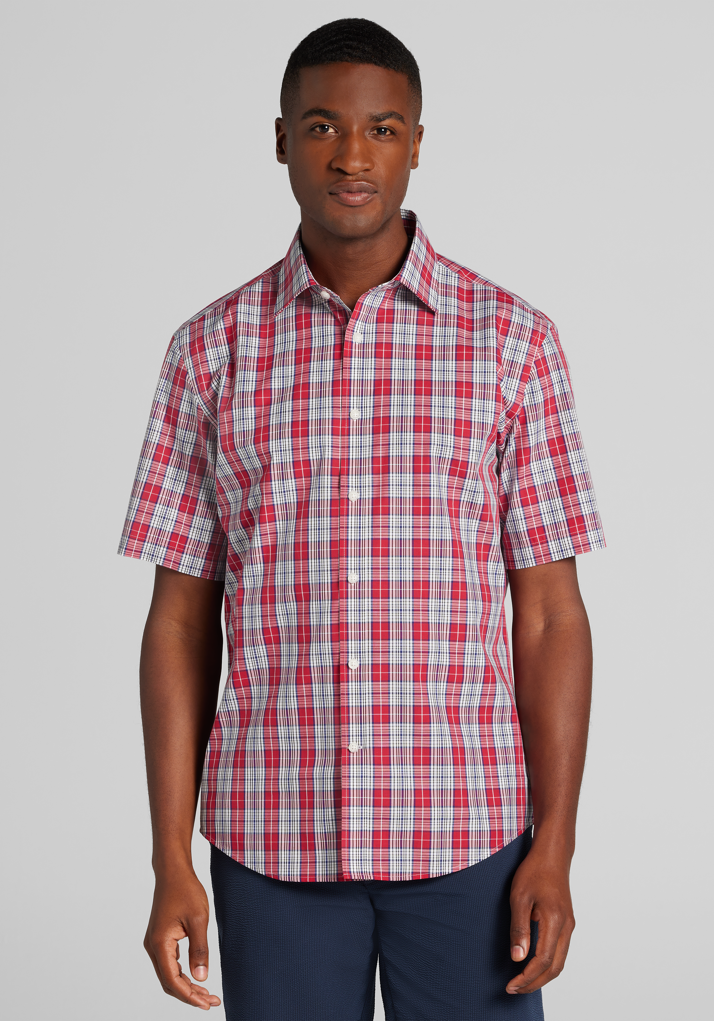 Men's Sale & Clearance, 1905 Collection Tailored Fit Plaid Short Sleeve Sportshirt - Jos A Bank