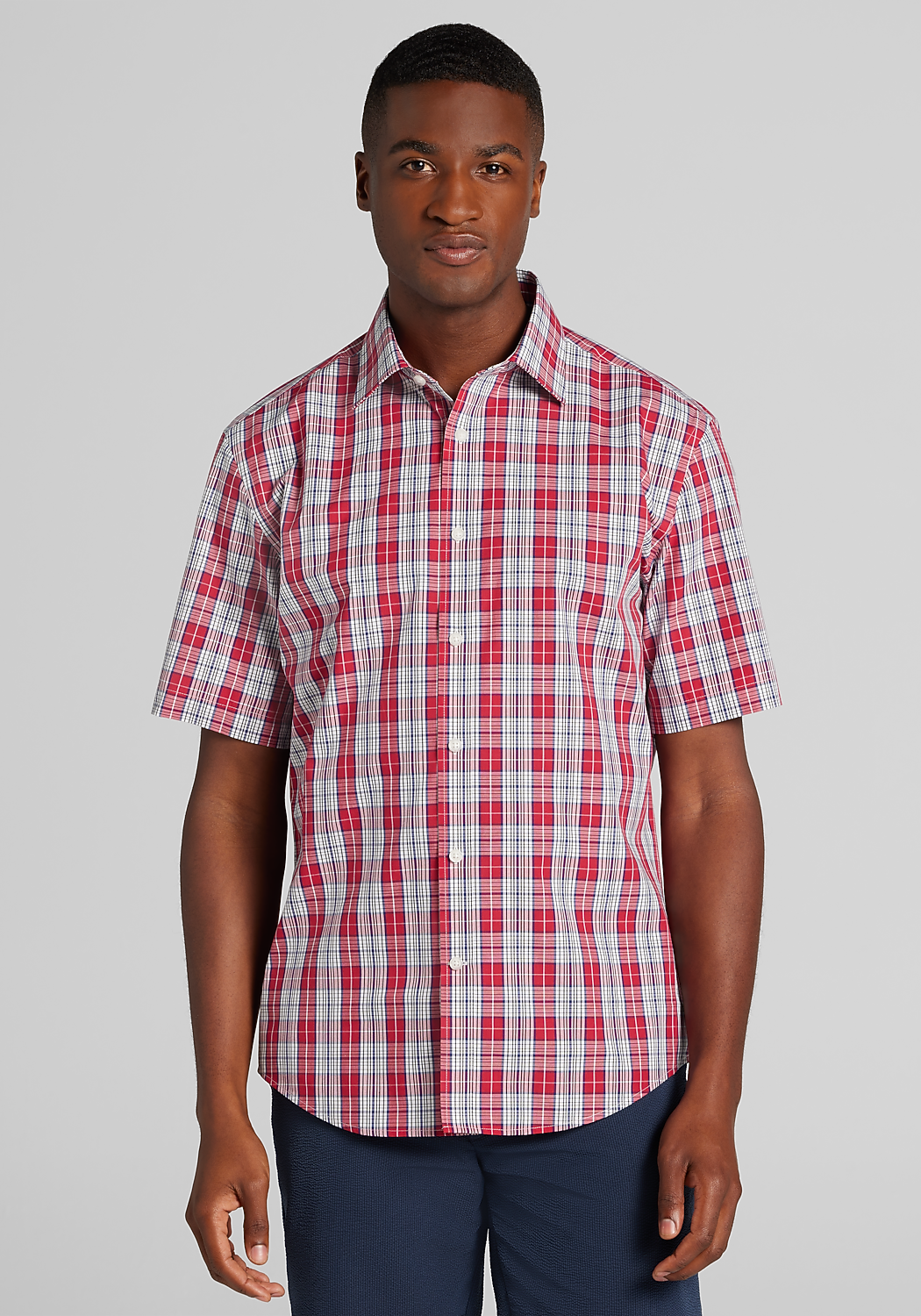 1905 Collection Tailored Fit Plaid Short Sleeve Sportshirt