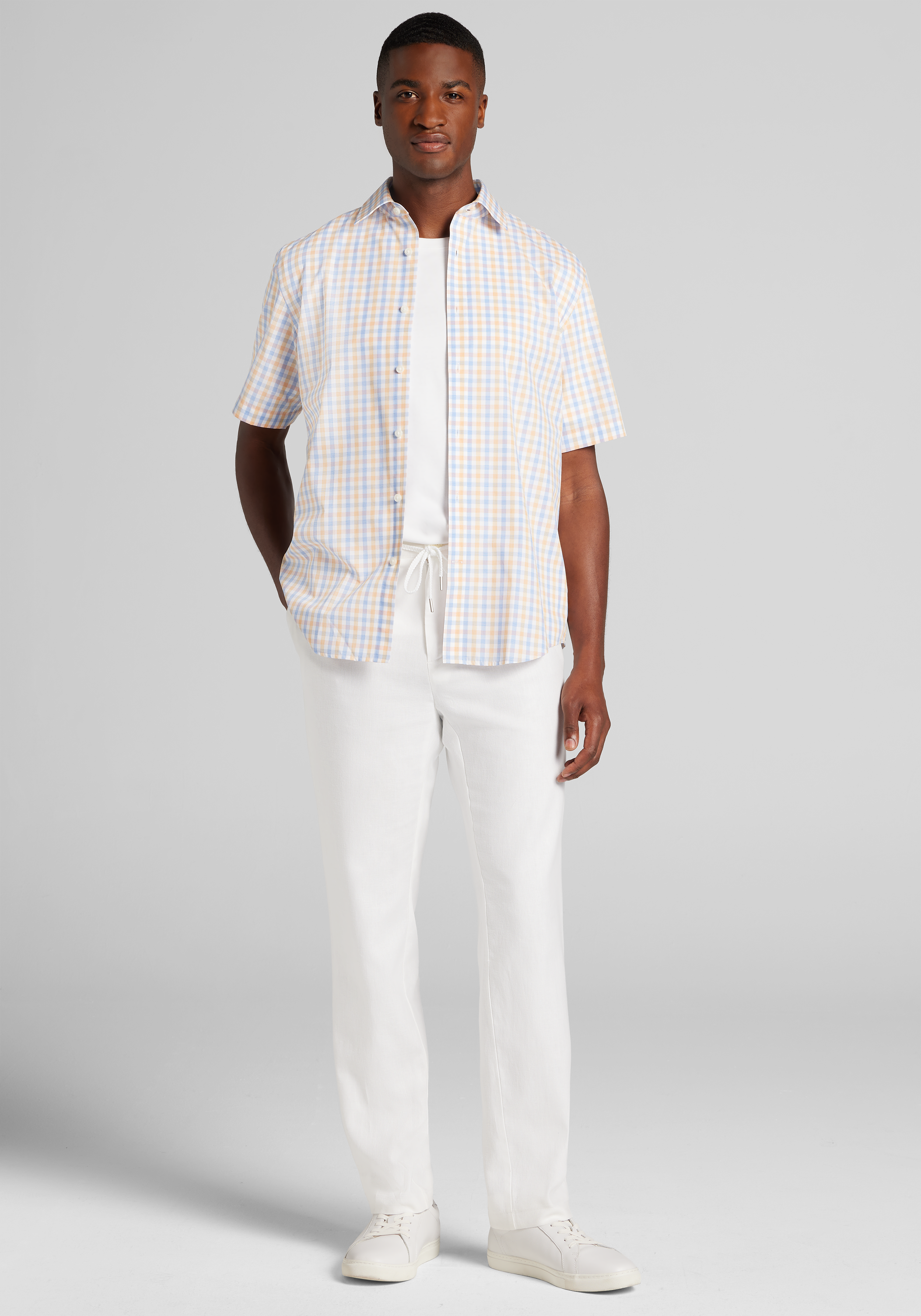 1905 Collection Tailored Fit Multi Gingham Short Sleeve Sportshirt