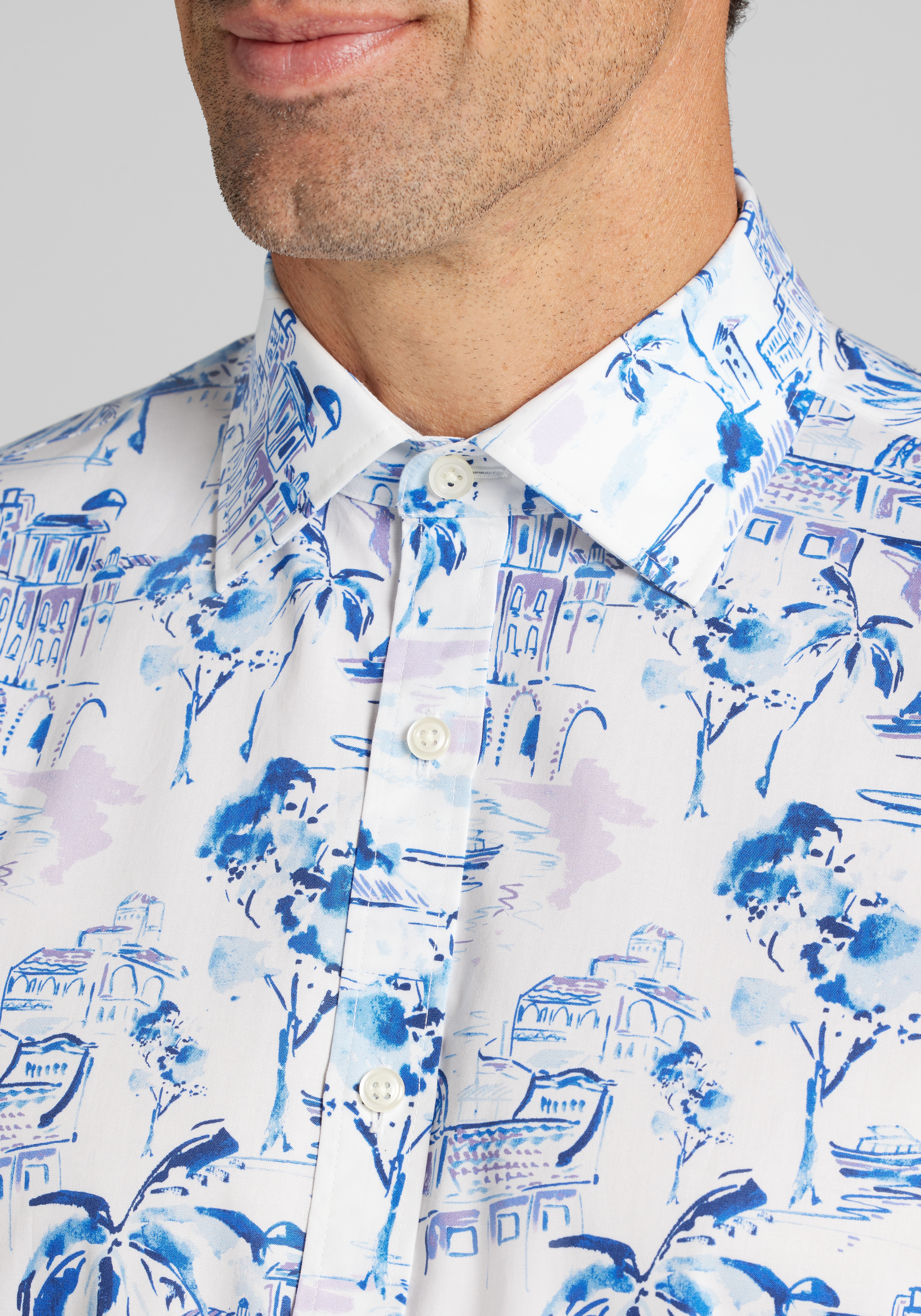 Jos. A. Bank Traditional Fit Mykonos Short Sleeve Sportshirt