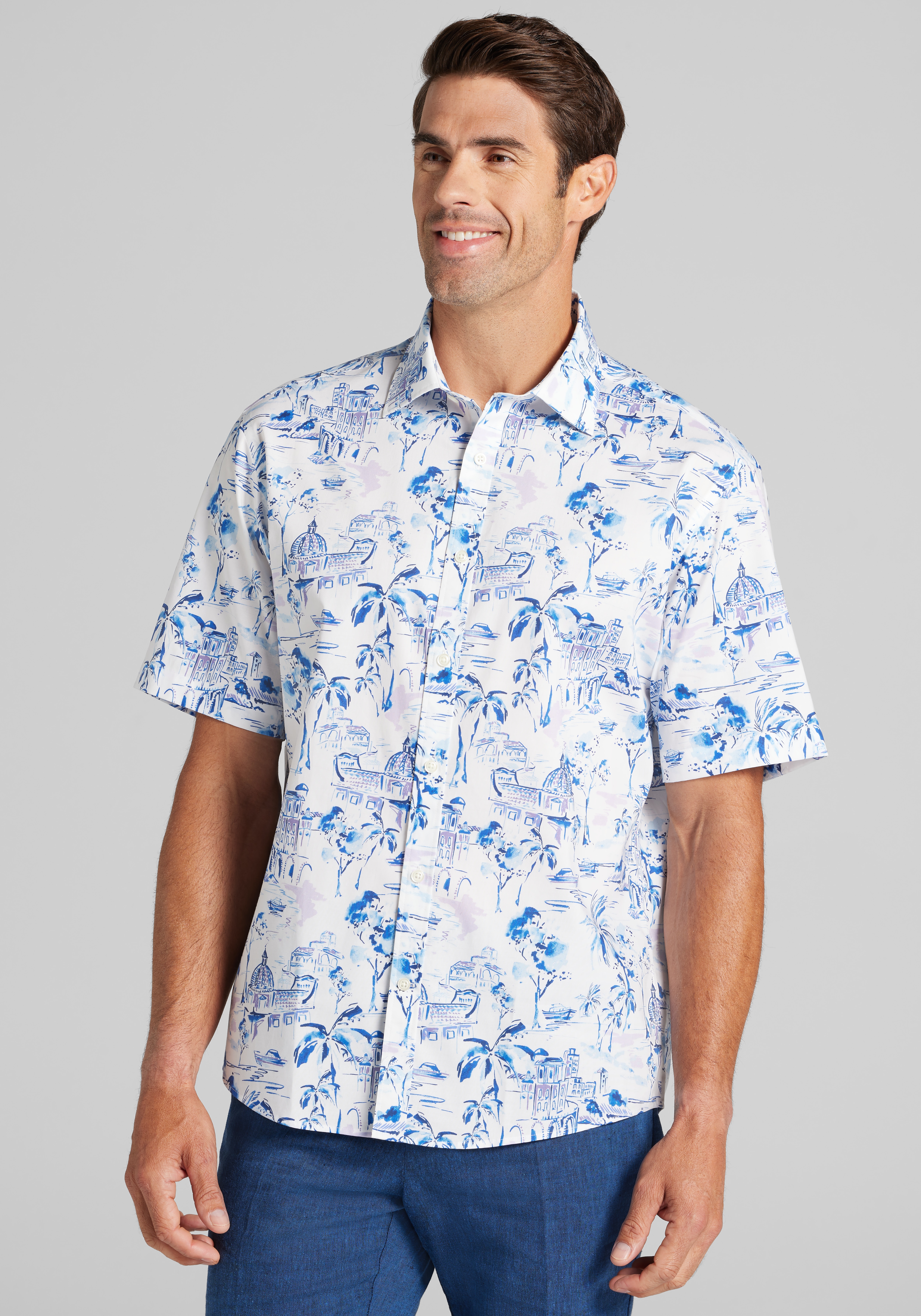 Men's New!, Jos. A. Bank Traditional Fit Mykonos Short Sleeve Sportshirt - Jos A Bank