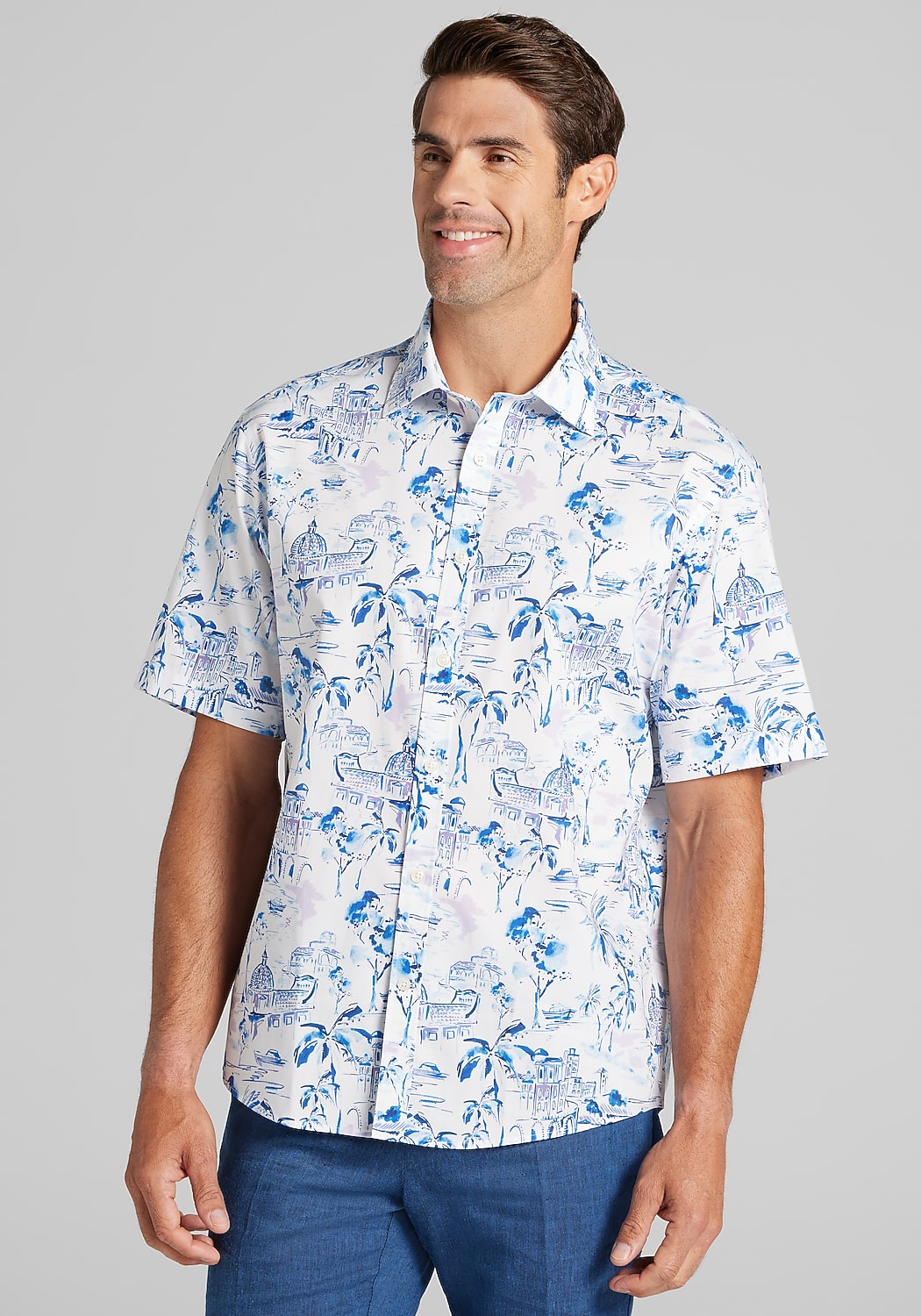 Jos. A. Bank Traditional Fit Mykonos Short Sleeve Sportshirt