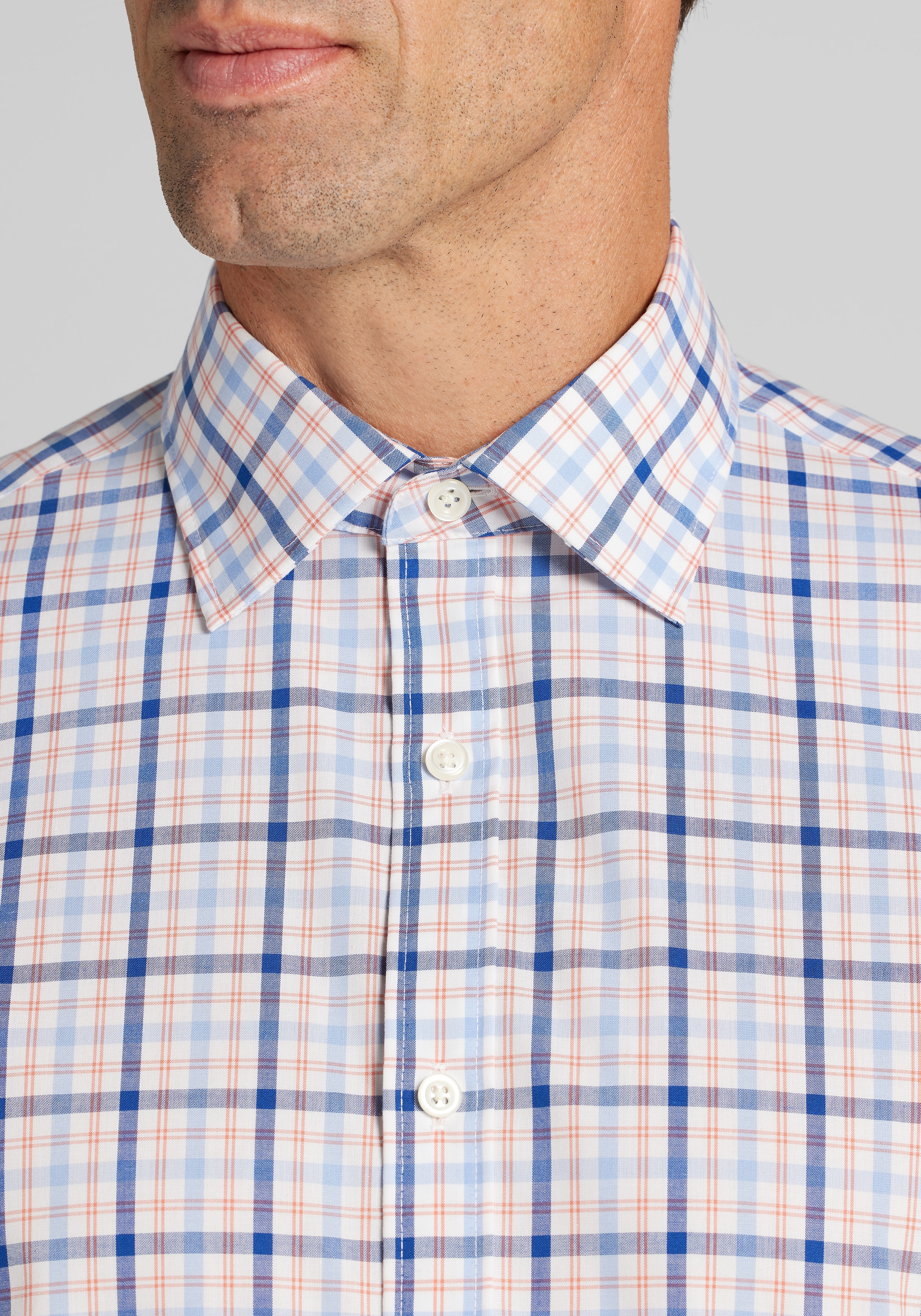 Jos. A. Bank Traditional Fit Short Sleeve Plaid Sportshirt