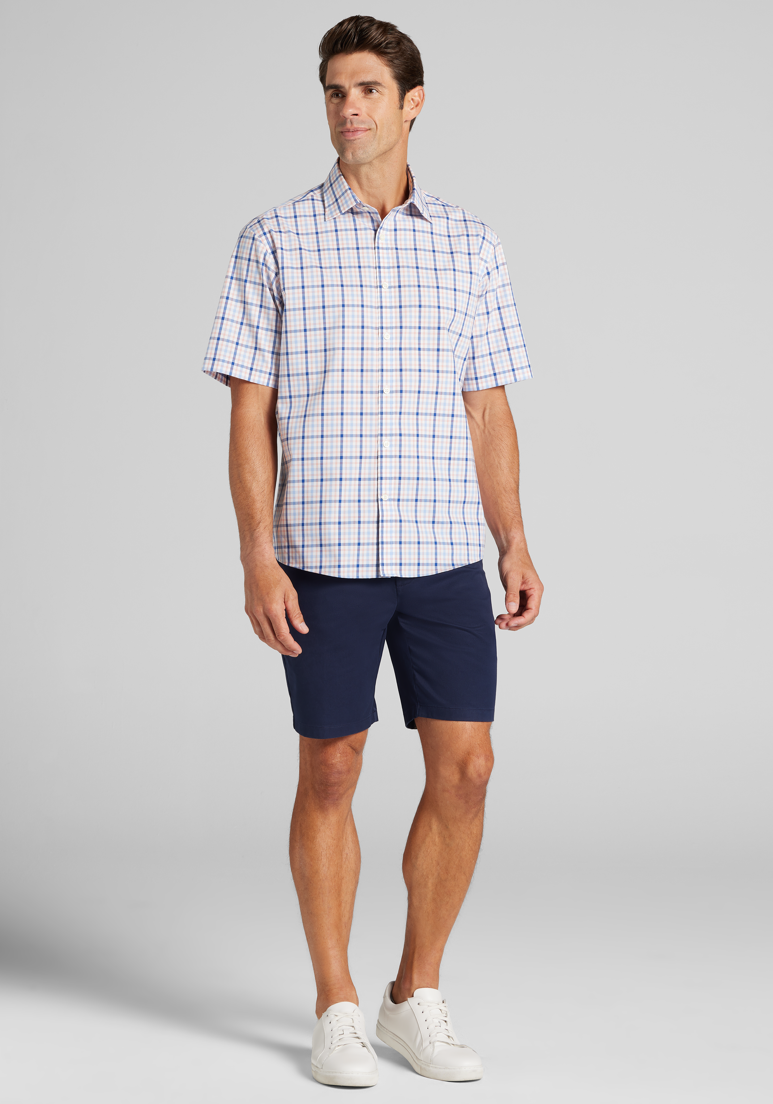 Jos. A. Bank Traditional Fit Short Sleeve Plaid Sportshirt