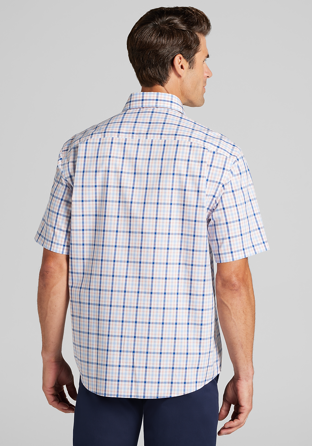 Jos. A. Bank Traditional Fit Short Sleeve Plaid Sportshirt