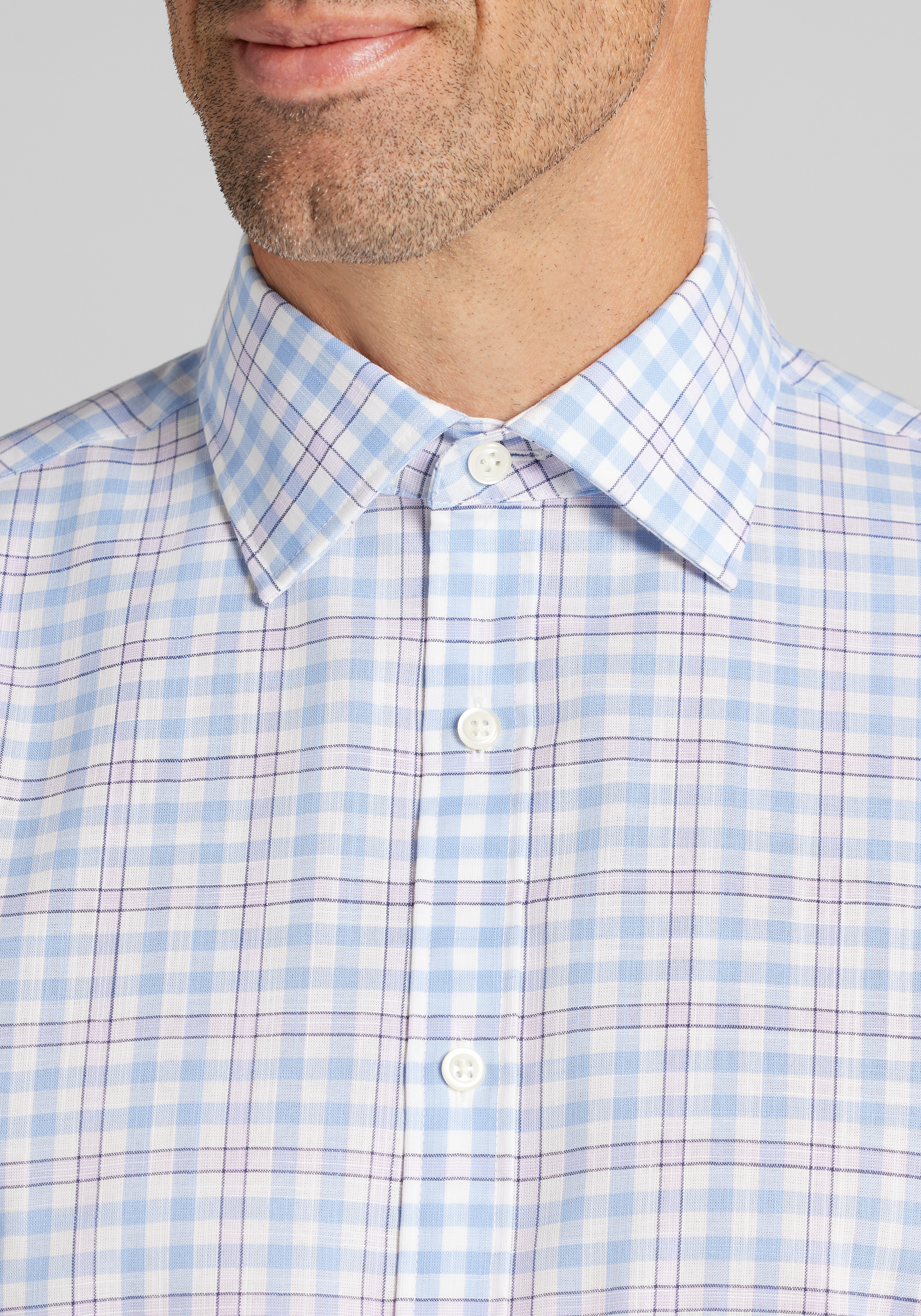 Jos. A. Bank Traditional Fit Check Short Sleeve Button Up Shirt CLEARANCE