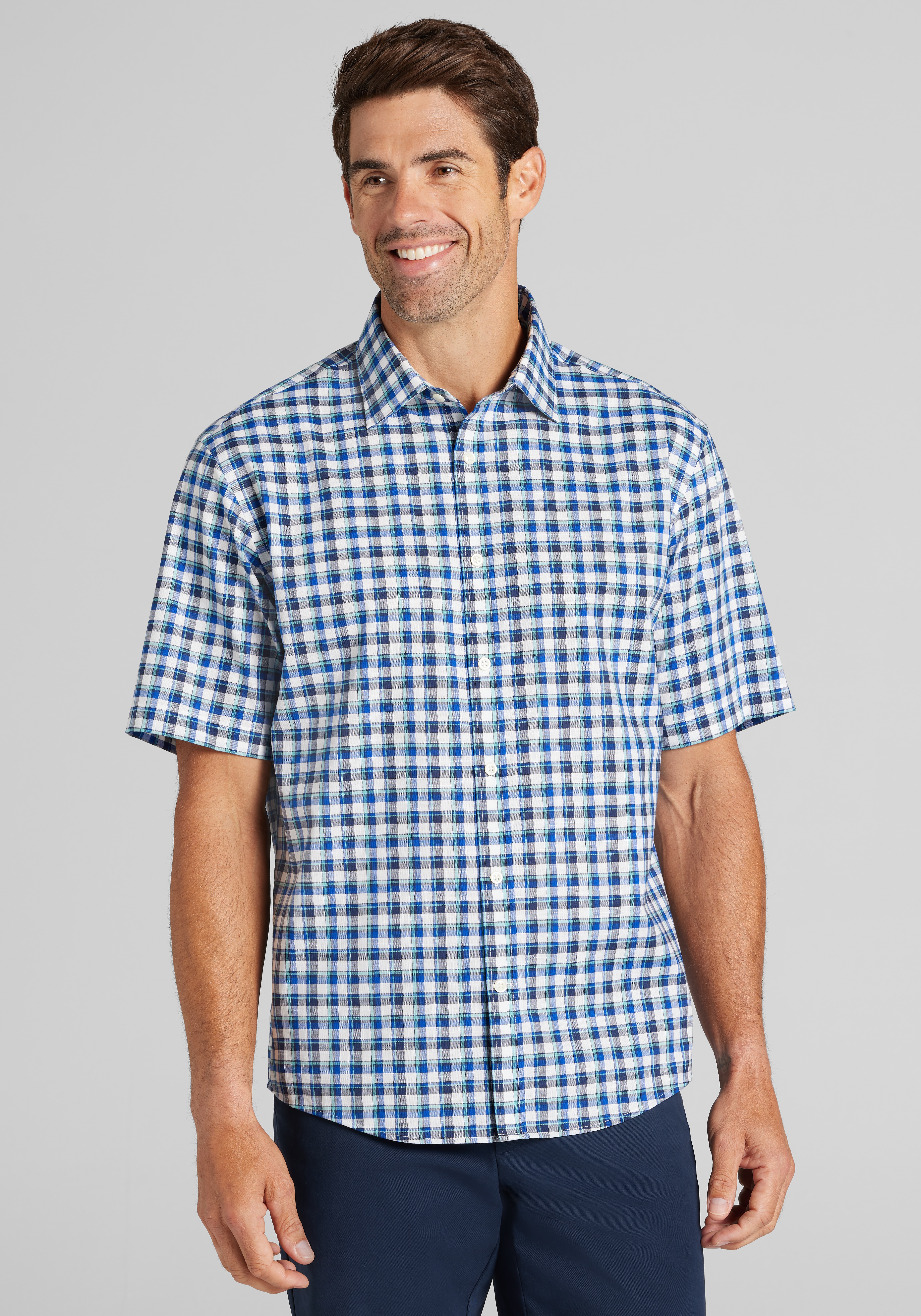 Men's New!, Jos. A. Bank Traditional Fit Medium Multi-Check Short Sleeve Sportshirt - Jos A Bank