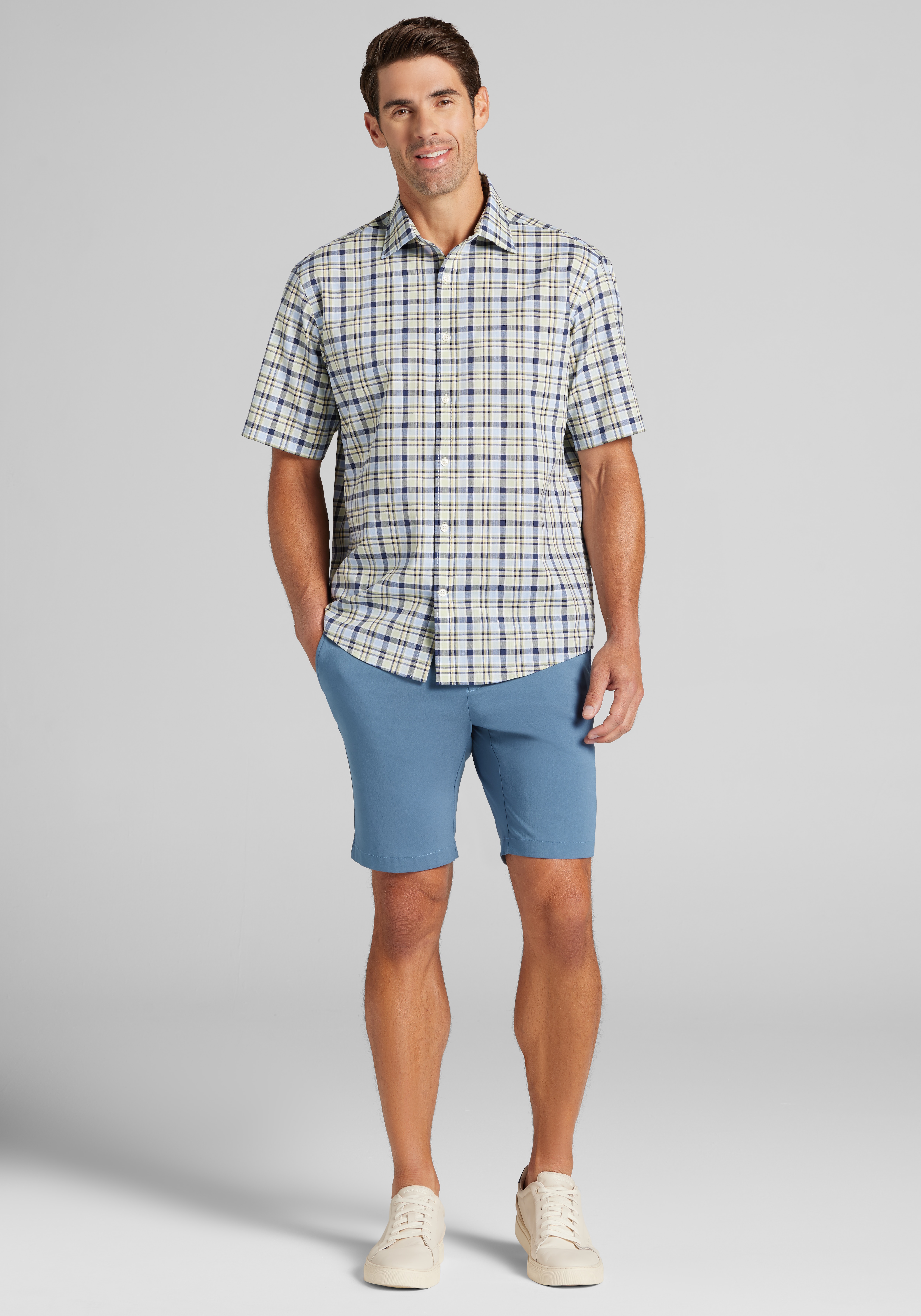 Jos. A. Bank Traditional Fit Plaid Short Sleeve Sportshirt