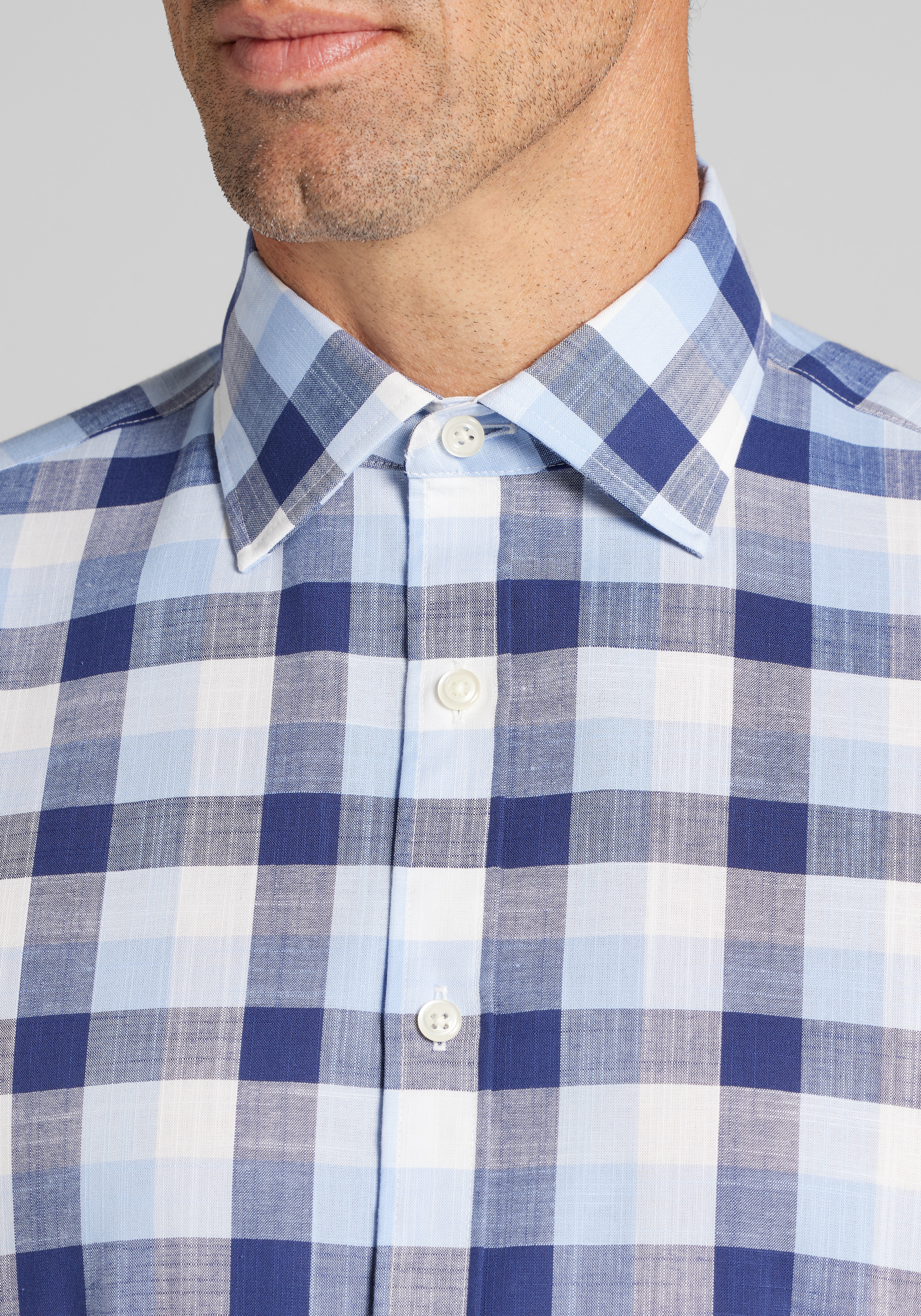 Jos. A. Bank Traditional Fit Grid Check Short Sleeve Sportshirt