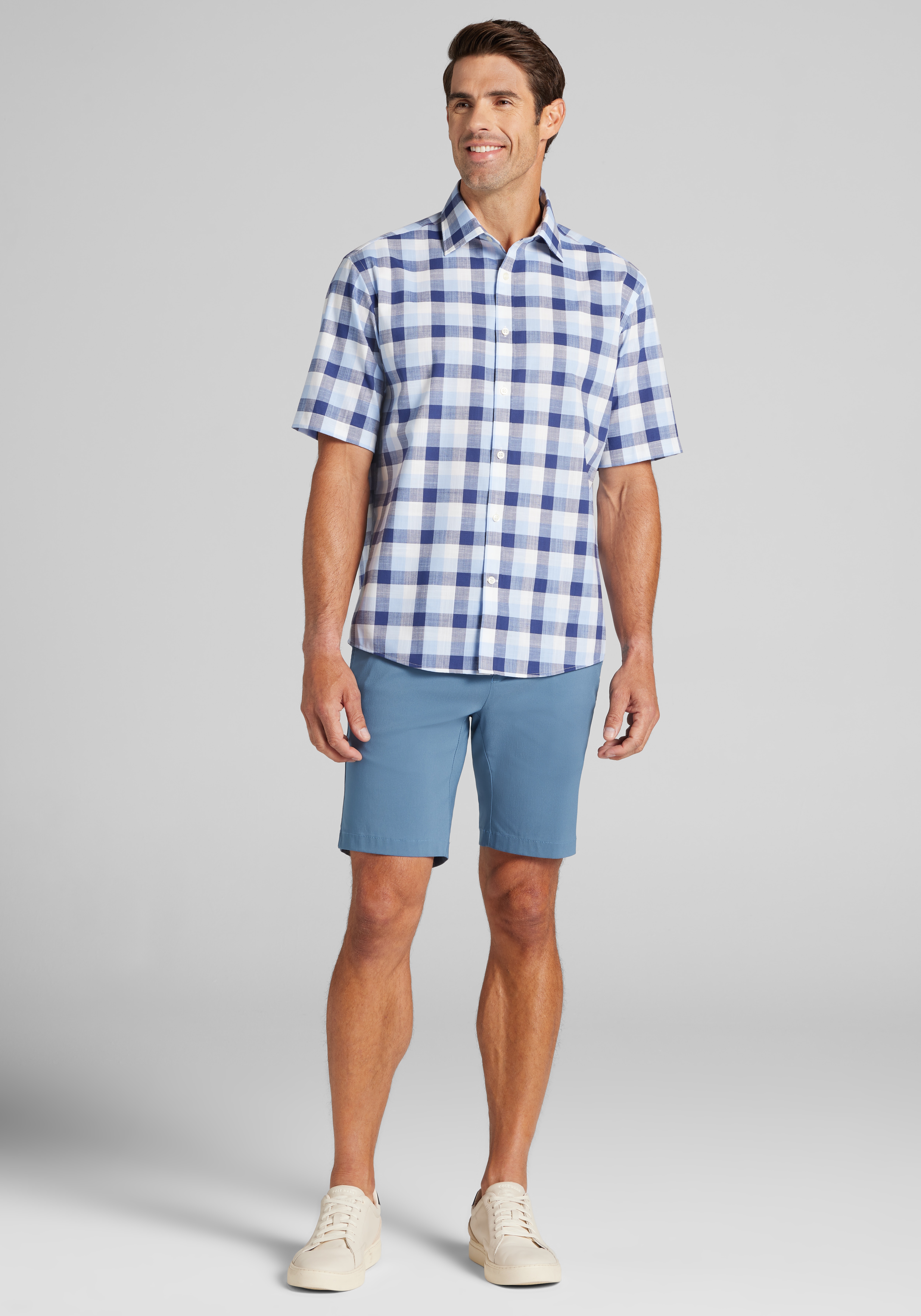 Jos. A. Bank Traditional Fit Grid Check Short Sleeve Sportshirt