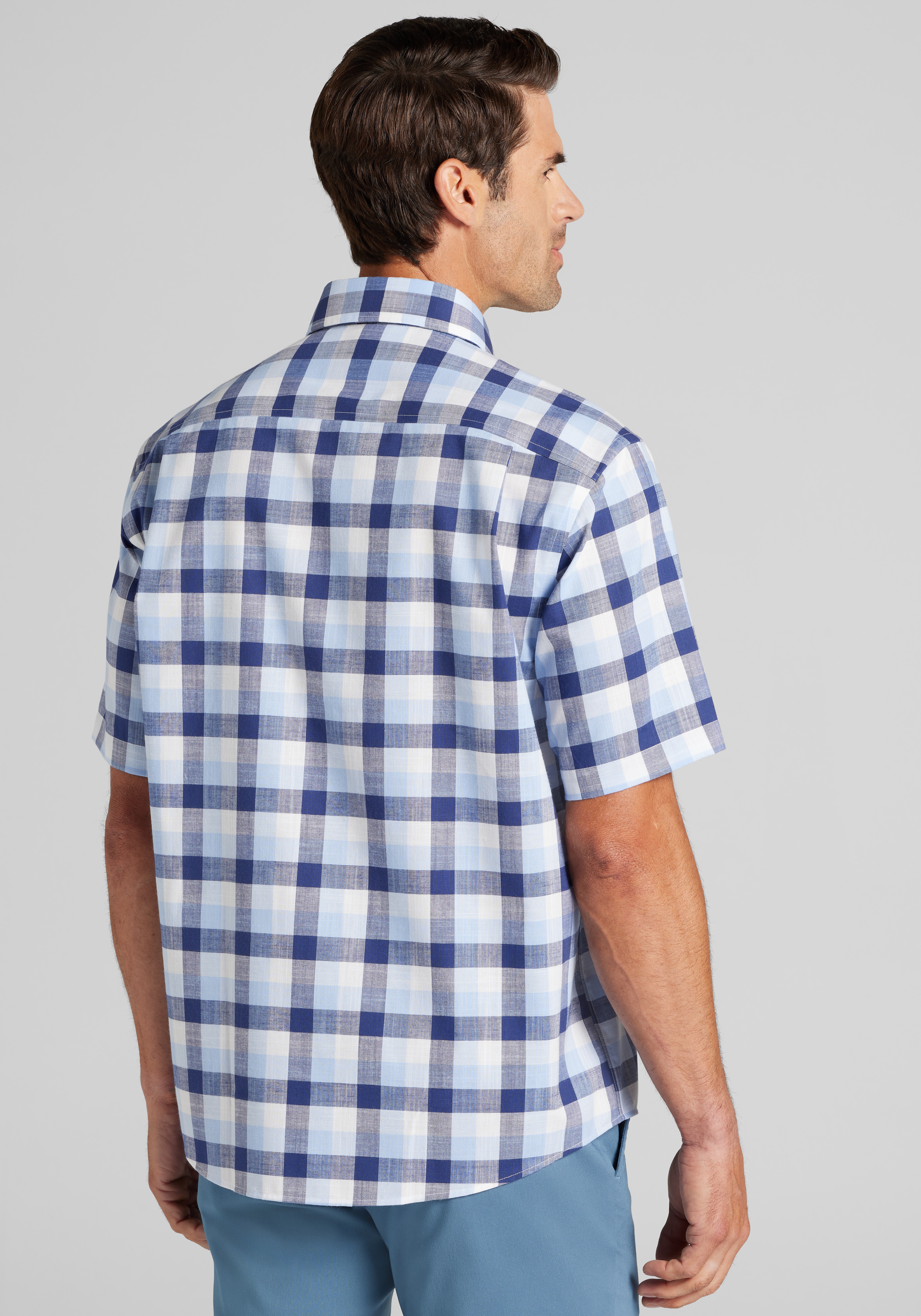 Jos. A. Bank Traditional Fit Grid Check Short Sleeve Sportshirt