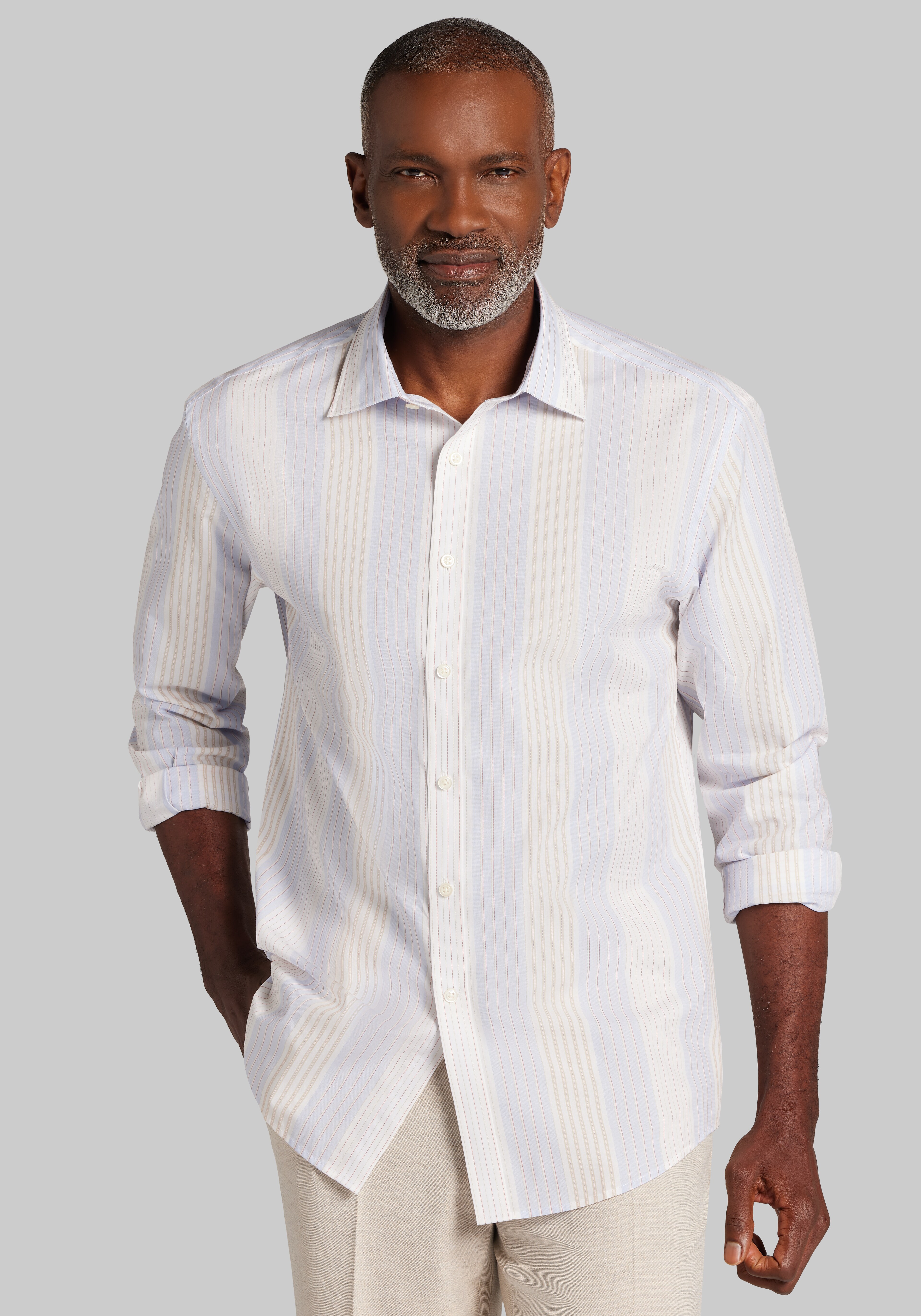 Jos. A. Bank Tailored Fit Multistripe Button Up Shirt CLEARANCE