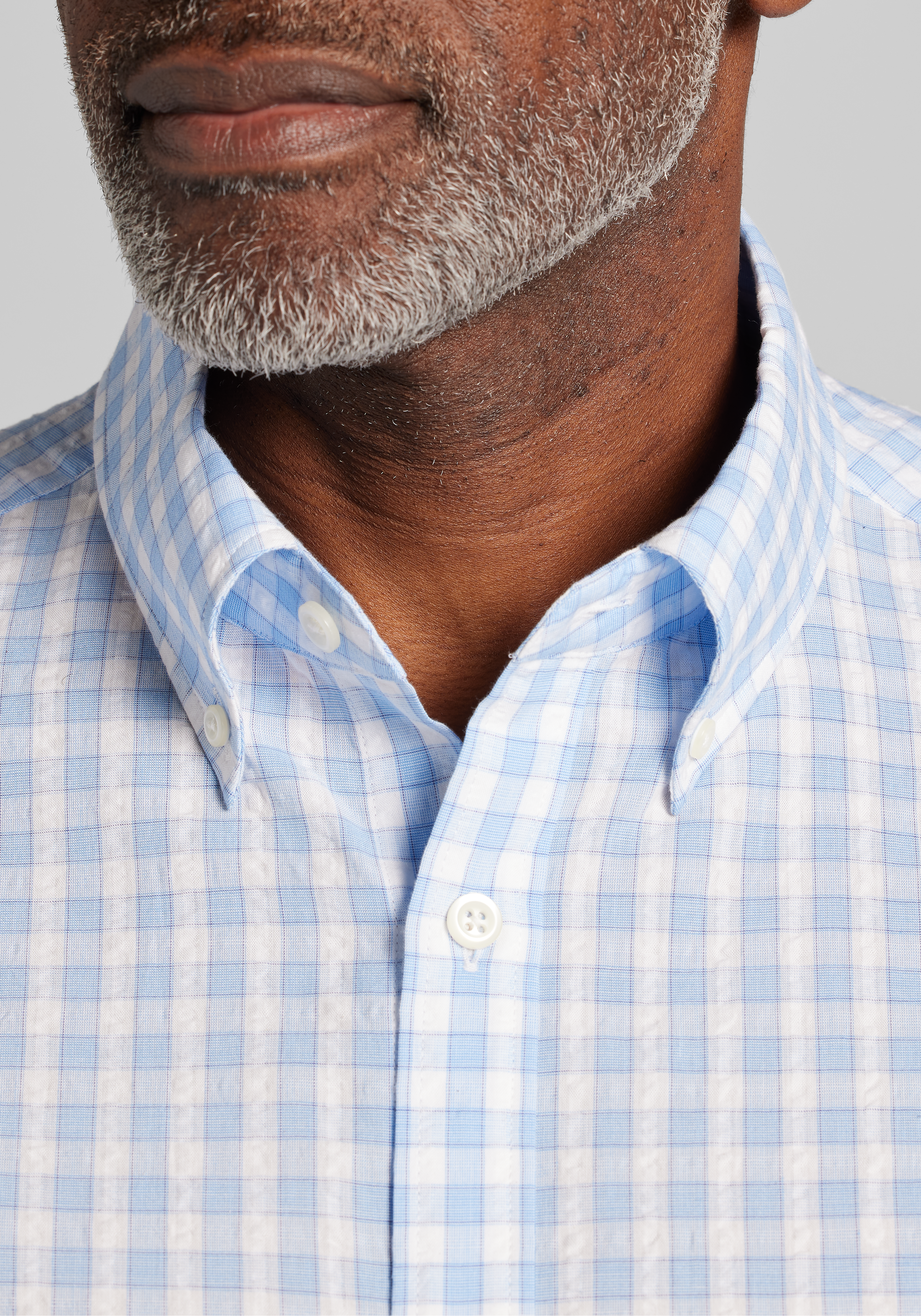 Jos. A. Bank Tailored Fit Buffalo Check Seersucker Short Sleeve Sportshirt