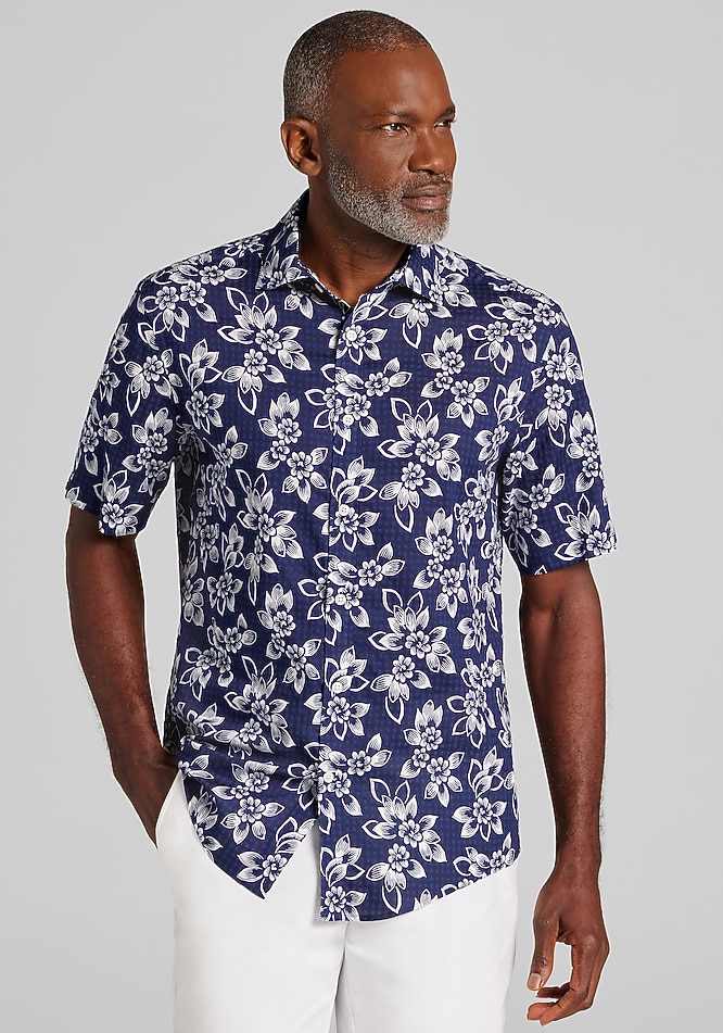Men's Big & Tall Jos. A. Bank Tailored Fit Lotus Seersucker Short Sleeve Button Up Shirt at Jos. A. Bank, Blue/Navy, Size 3 X Big