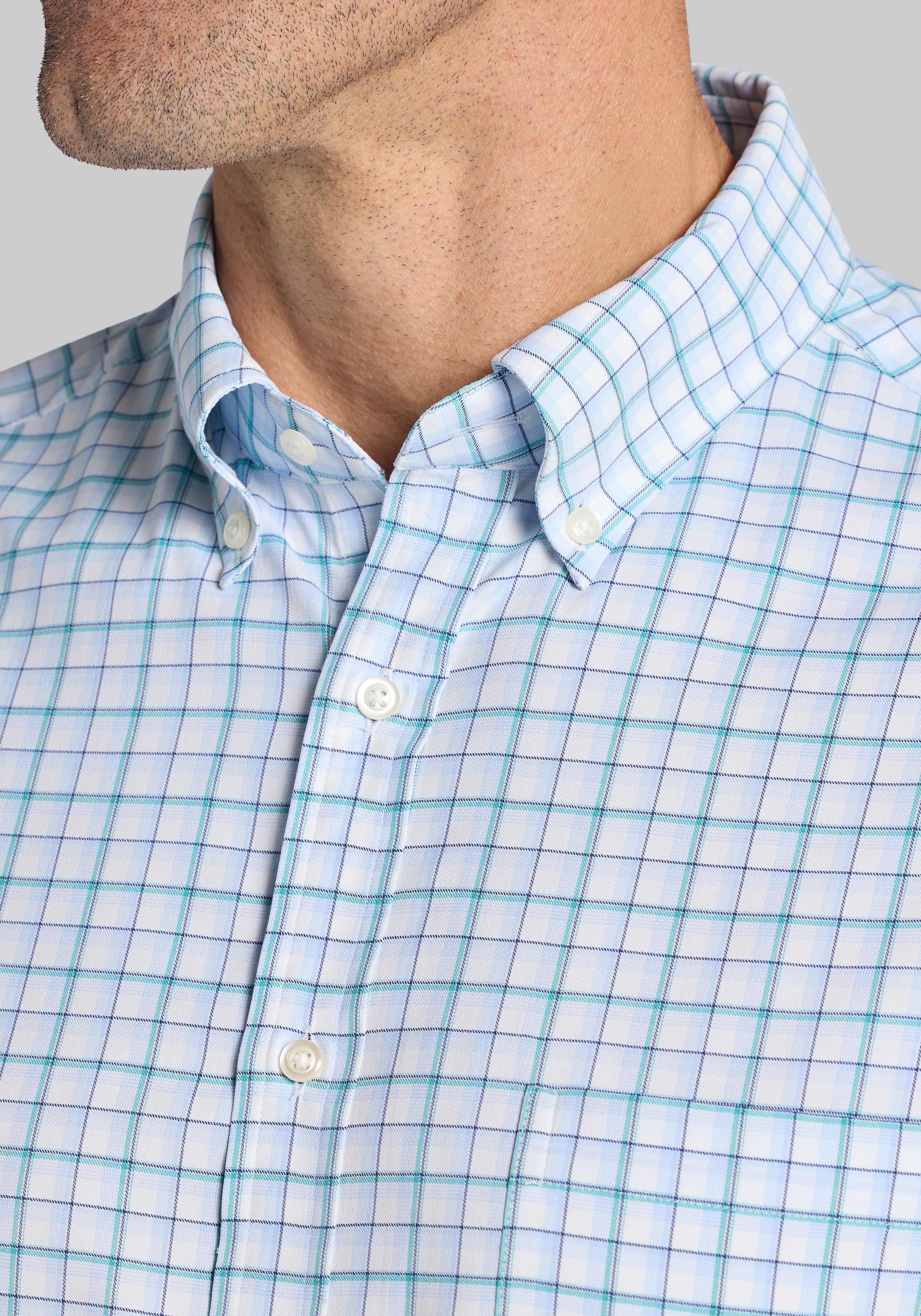 Traveler® Performance Tailored Fit Medium Grid Button Up Shirt - Big & Tall CLEARANCE