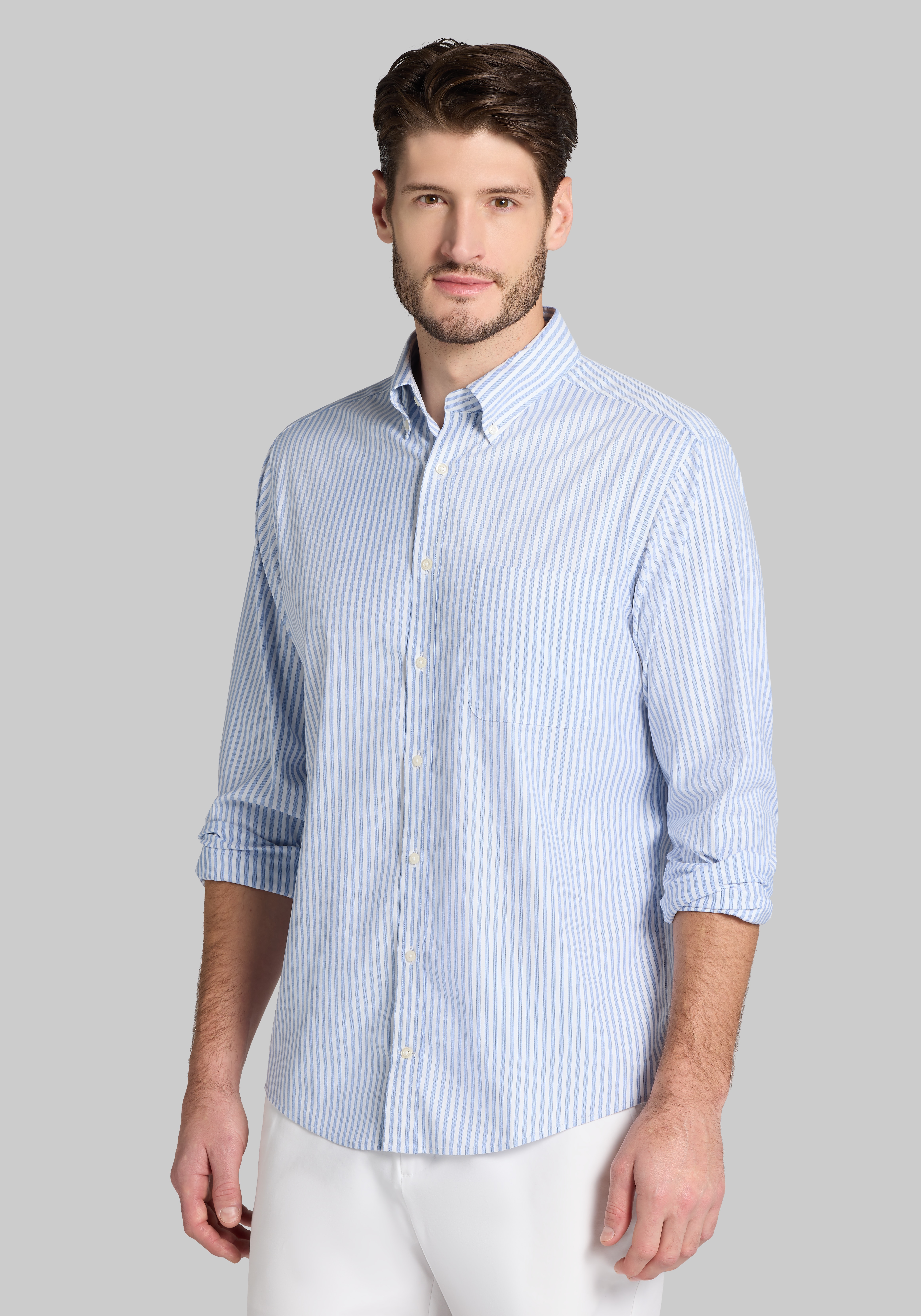 Men's Casual Tops, Traveler&reg; Performance Tailored Fit Bengal Stripe Sportshirt - Jos A Bank