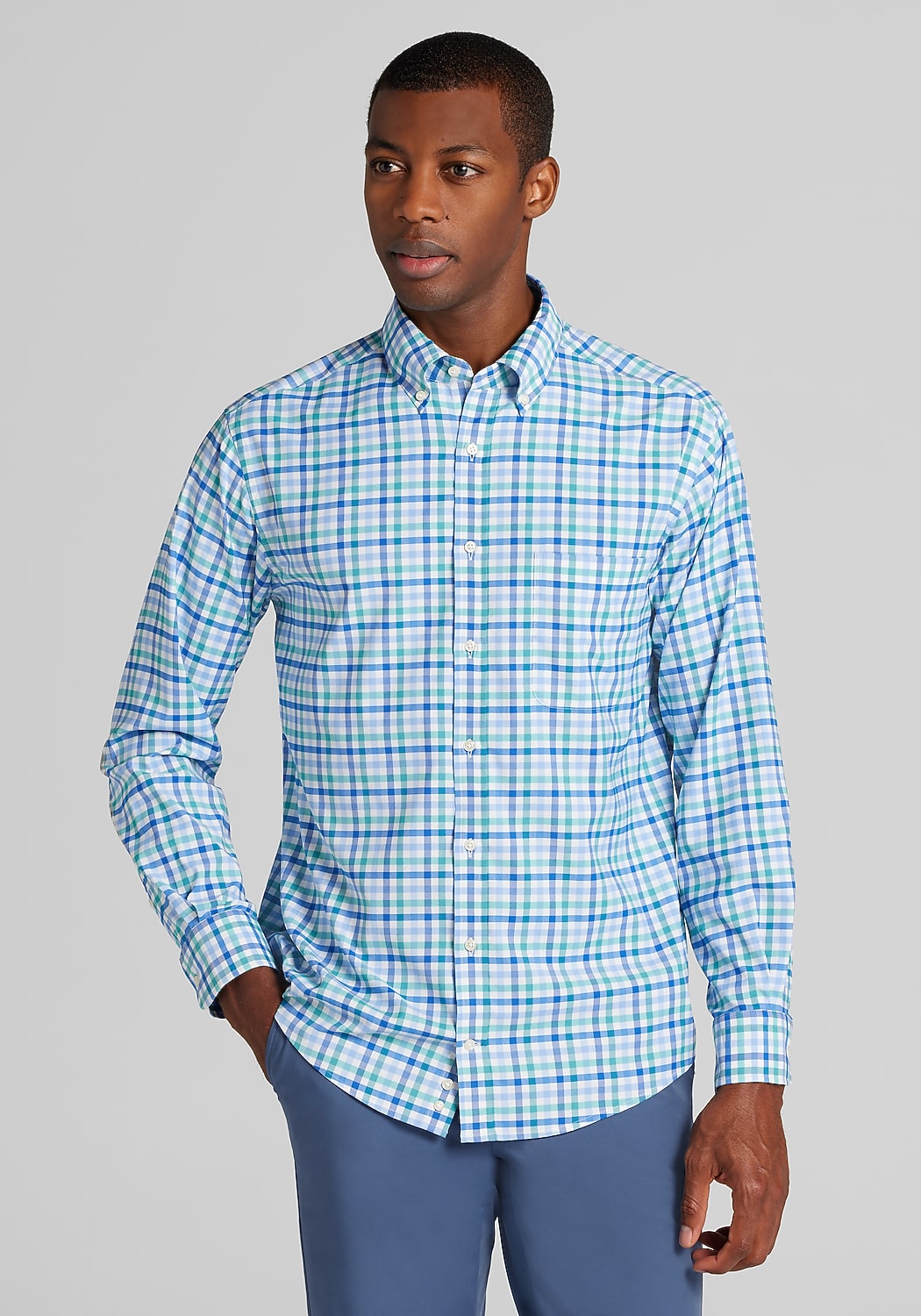 Traveler&reg; Performance Tailored Fit Plaid Sportshirt