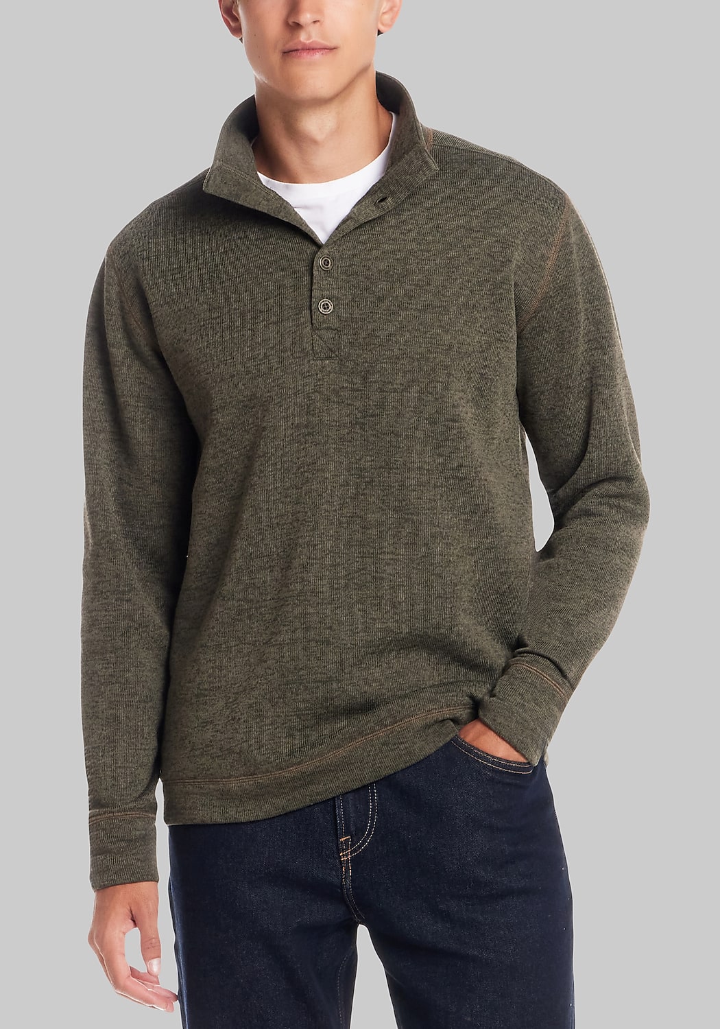 Weatherproof Vintage Traditional Fit 1/4 Button Mock Neck Sweater