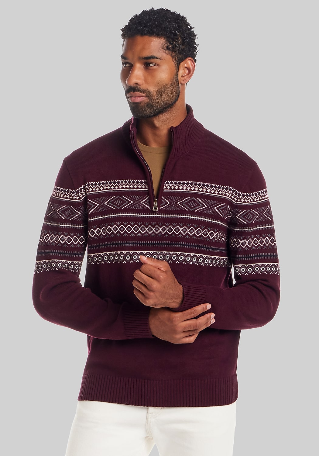 Weatherproof Vintage Traditional Fit Pinpoint Fair Isle 1/4-Zip Sweater