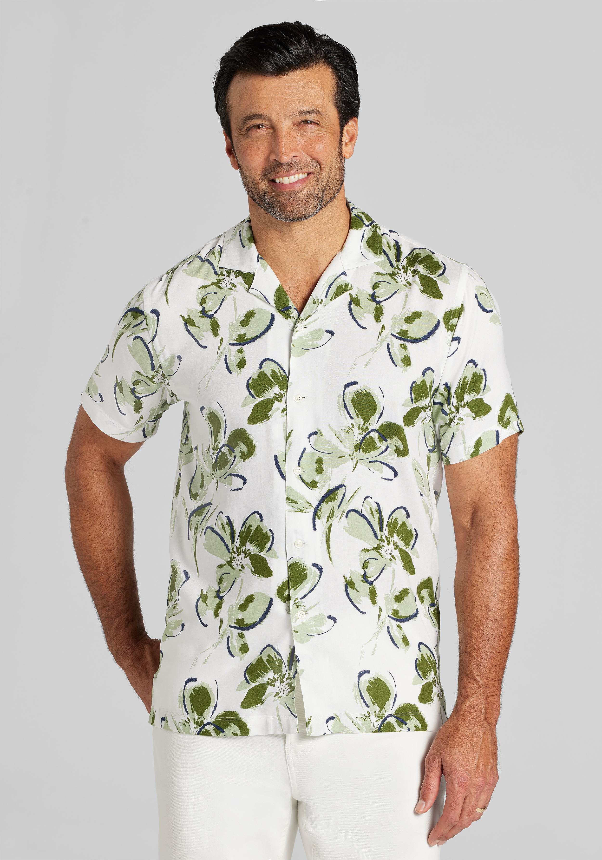 Men's Special Categories, Jos. A. Bank Tailored Fit Lotus Short Sleeve Sportshirt - Big & Tall - Jos A Bank